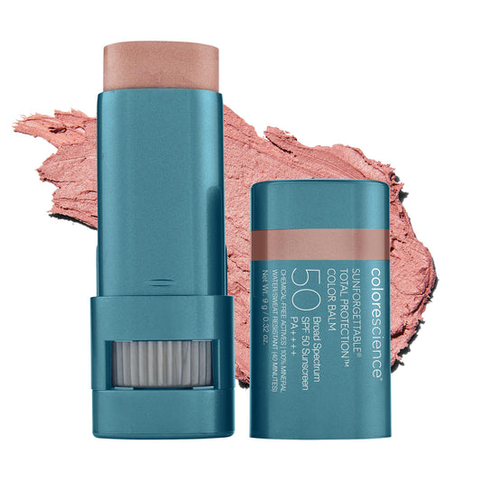 Colorescience. Sunforgettable Total Protection Color Balm SPF 50 /PA++++, UVA/UVB, Bálsamo con color para mejillas labios y párpados, antioxidante, hidratante, 9gr - Tono - Blush