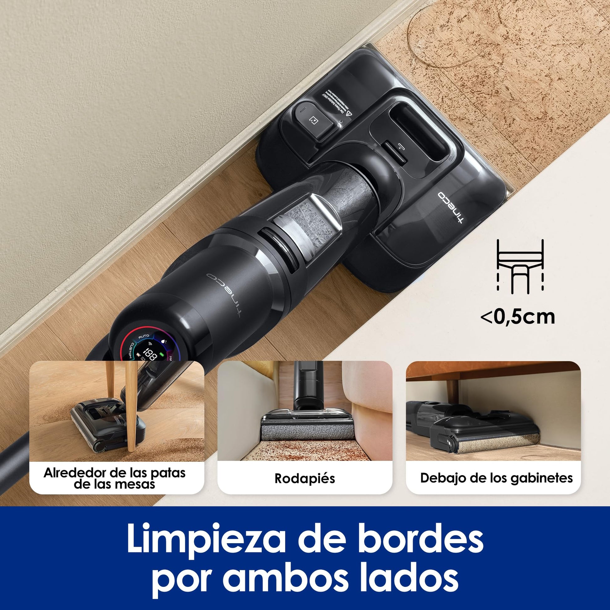 Aspiradora Inalámbrica Tineco Floor One S7 Stretch Ultra Horizontal 180° Negro con Autonomía de 50 Minutos y Autolimpieza FlashDry a 85 °C