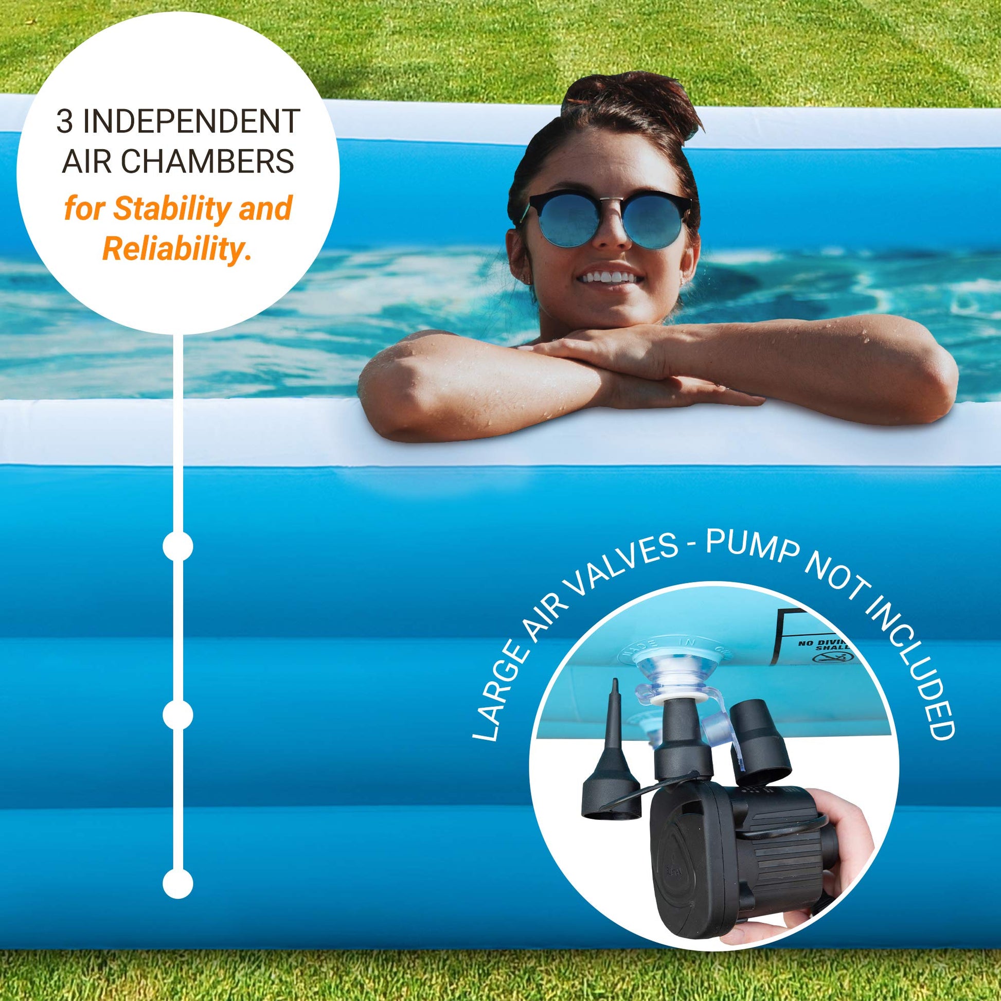 AsterOutdoor - Piscina Inflable de tamaño Completo sobre el Piso para niños, para Adultos, niños, niños pequeños, 77 x 55 x 23 Pulgadas, Gruesa, para Patio Trasero, jardín, Fiesta, Azul