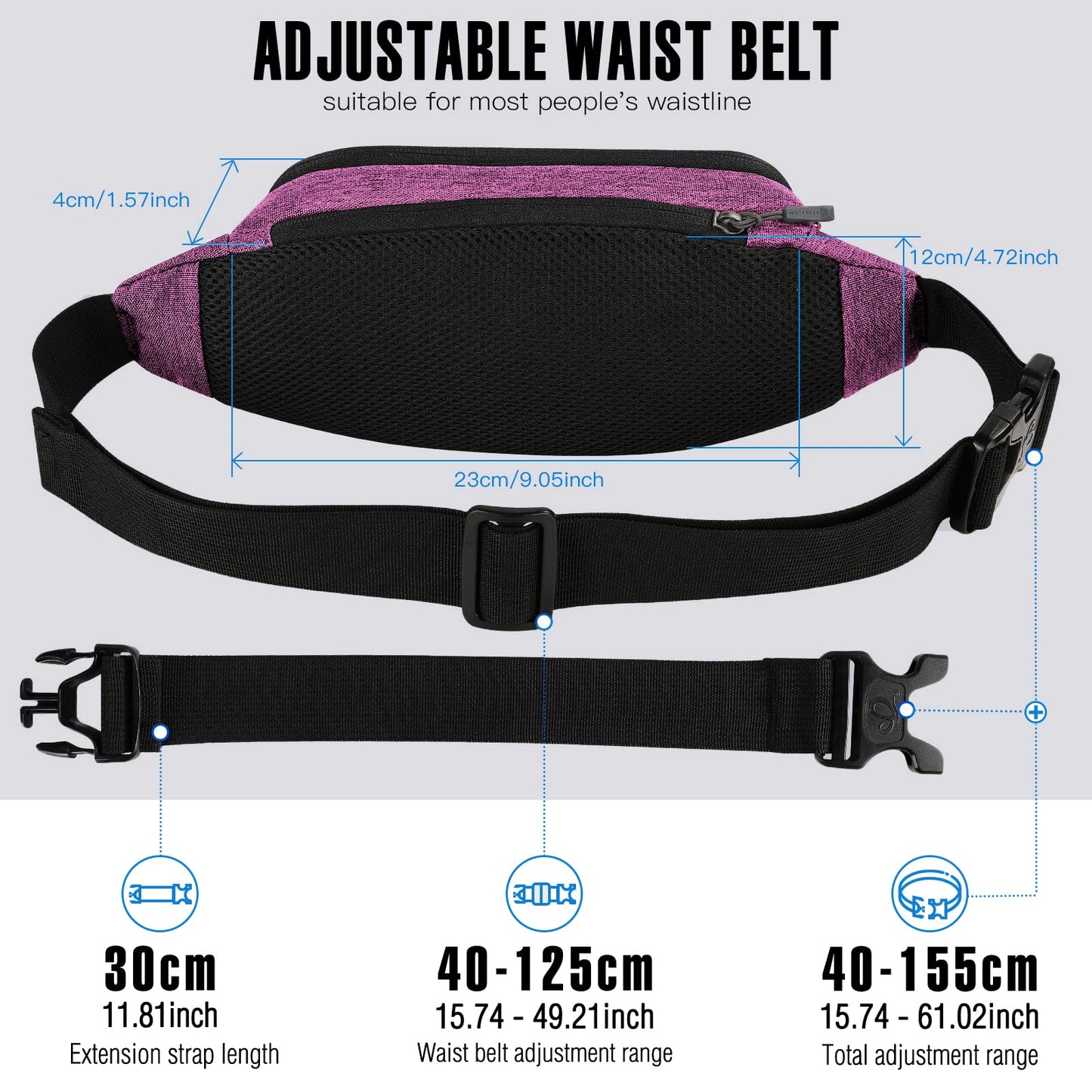 Riñonera Deportiva WATERFLY Negra con Cinturón Extendido para Mujer y Hombre