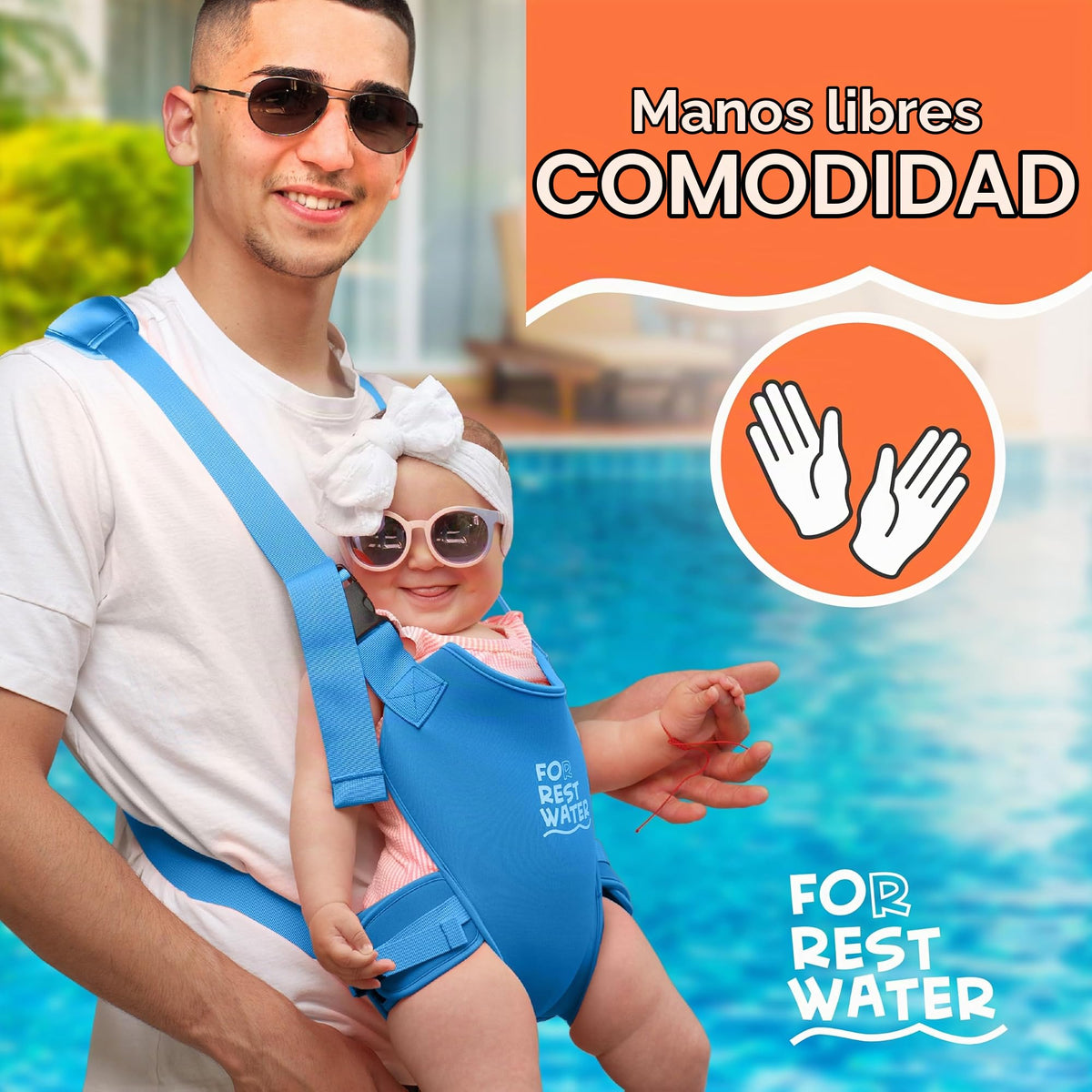 Portabebés para agua de descanso – Eslinga ergonómica de neopreno de alta calidad para diversión en agua y tierra cálida y segura (4-24 meses) – Arnés ajustable para bebés y niños pequeños (Blue)