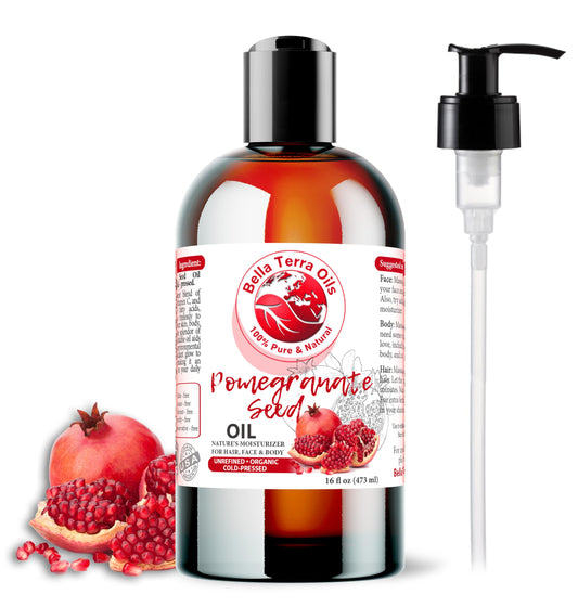 NEW Pomegranate Seed Oil. 16oz. Cold-pressed. Unrefined. Organic. 100% Pure. Rich in Antioxidants. Hexane-free. Rejuvenates Skin. Softens Hair. Natural Moisturizer. For Hair, Skin, Stretch Marks.