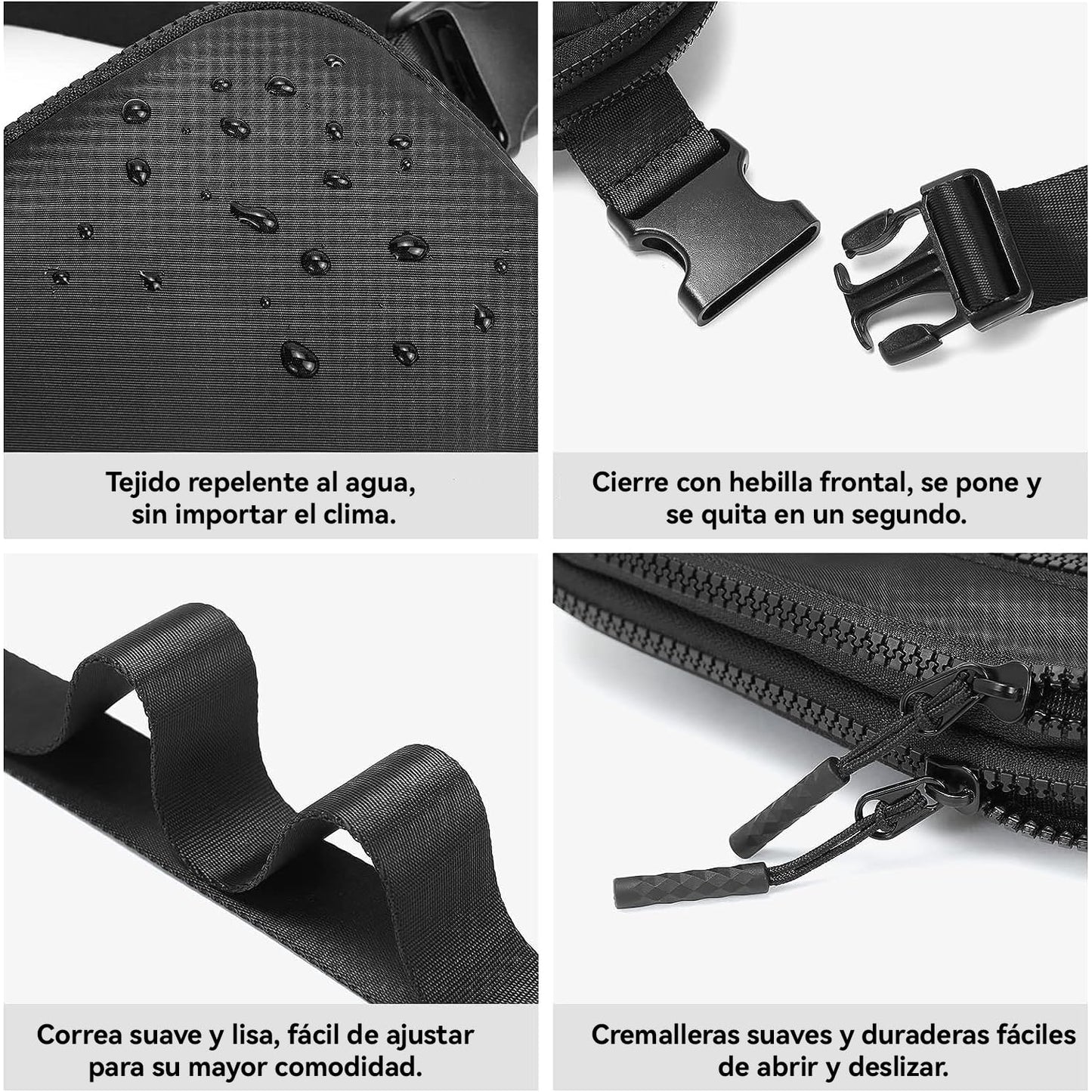 CXJYSD Riñonera de moda casual para hombres y mujeres,correa de hombro ajustable multifuncional,bolso cruzado con 4 bolsillos con cremallera, adecuado para hacer ejercicio,correr (negro-02)