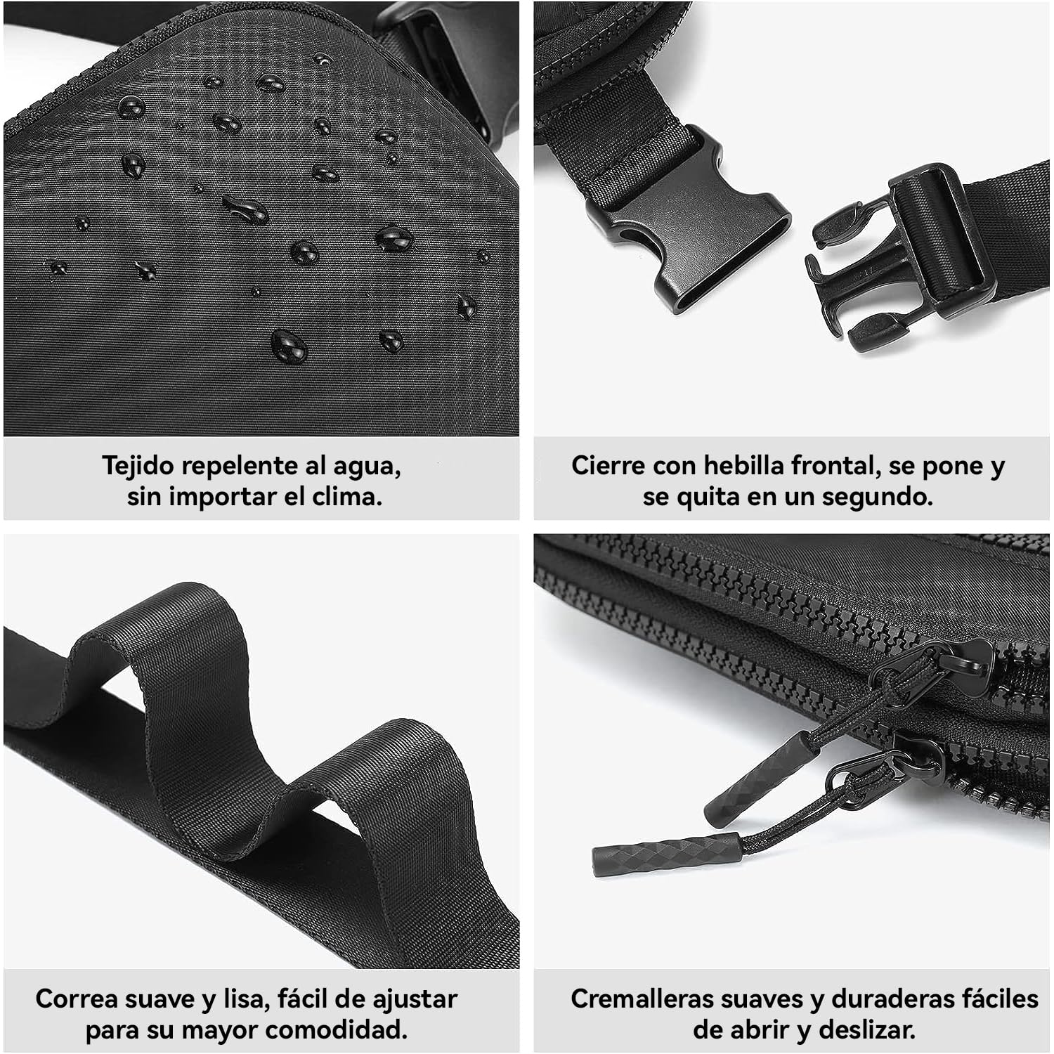 CXJYSD Riñonera de moda casual para hombres y mujeres,correa de hombro ajustable multifuncional,bolso cruzado con 4 bolsillos con cremallera, adecuado para hacer ejercicio,correr (negro-02)