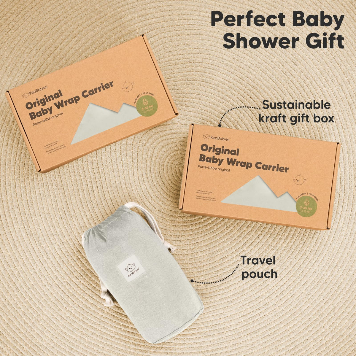 KeaBabies - Portabebés Original Todo en 1 para Bebés Recién Nacidos a Niños, Fácil de Llevar, Unión Manos Libres, Envoltura Ligera y Transpirable para (Rhino)