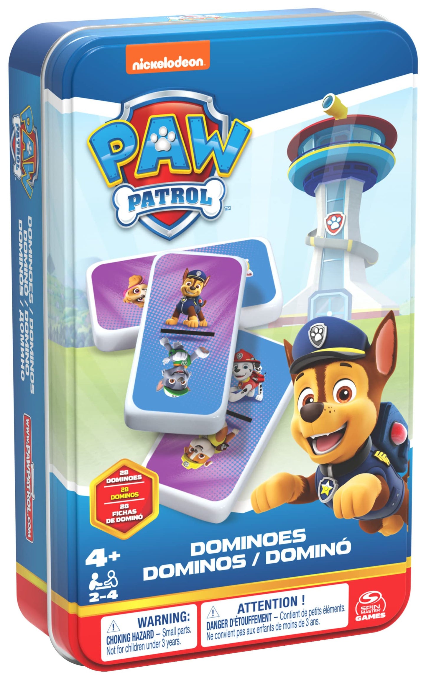 Cardinal, Juego de dominó de la Patrulla Canina de Spin Master Games, Juegos para niños de 2 a 4 Jugadores en miniestuche portátil, Juguetes de la Patrulla Canina para niños a Partir de 4 años