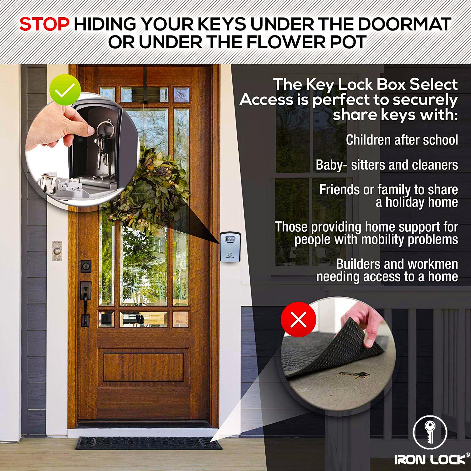Iron Lock – Caja de cerradura de combinación de 4 dígitos, caja de bloqueo de llave montada en la pared, caja de seguridad impermeable para interiores y exteriores, interruptor A/B, Gris-XXL