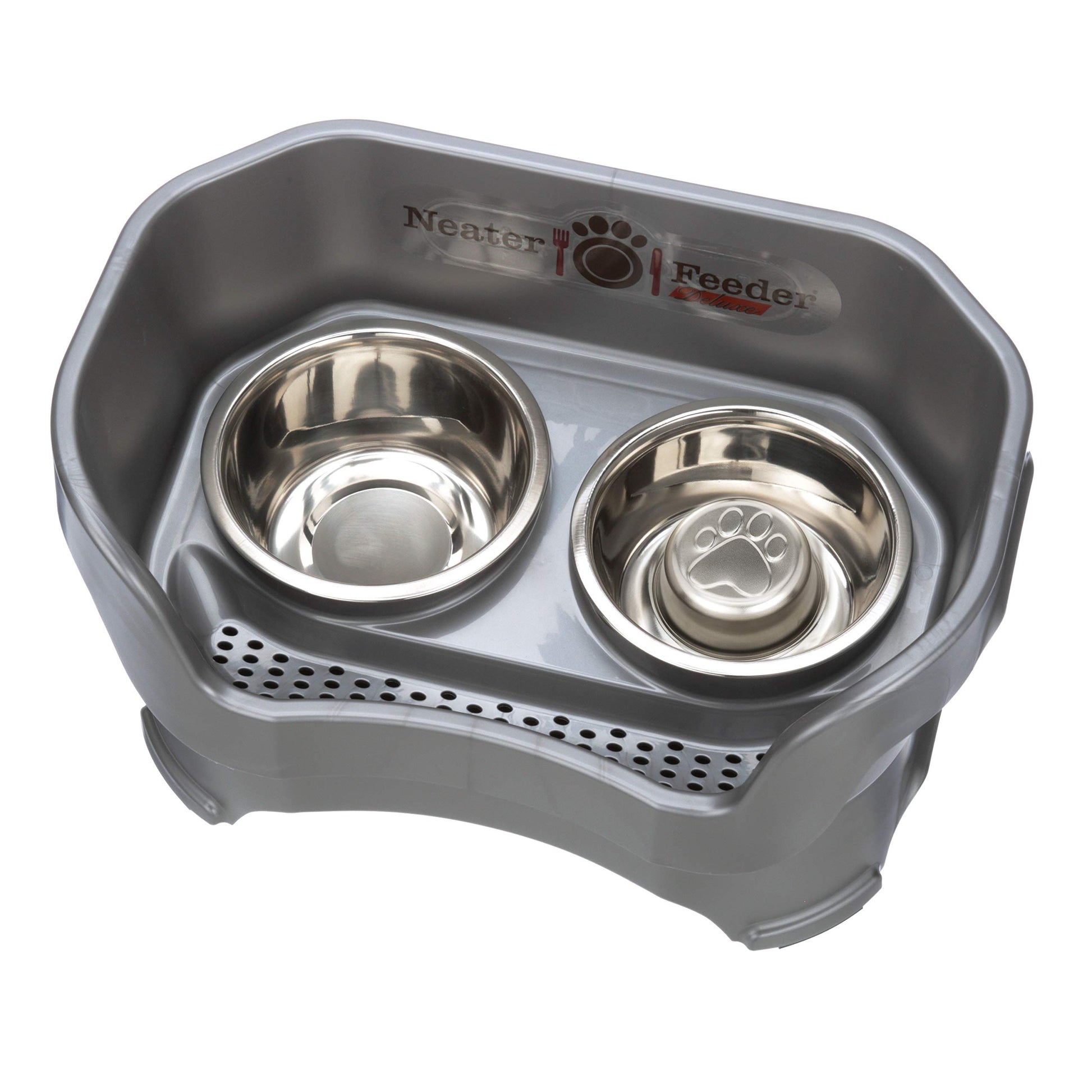 Comedero Neater Feeder Deluxe Gris Gunmetal con Tazón de Alimentación Lenta para Perro Mediano