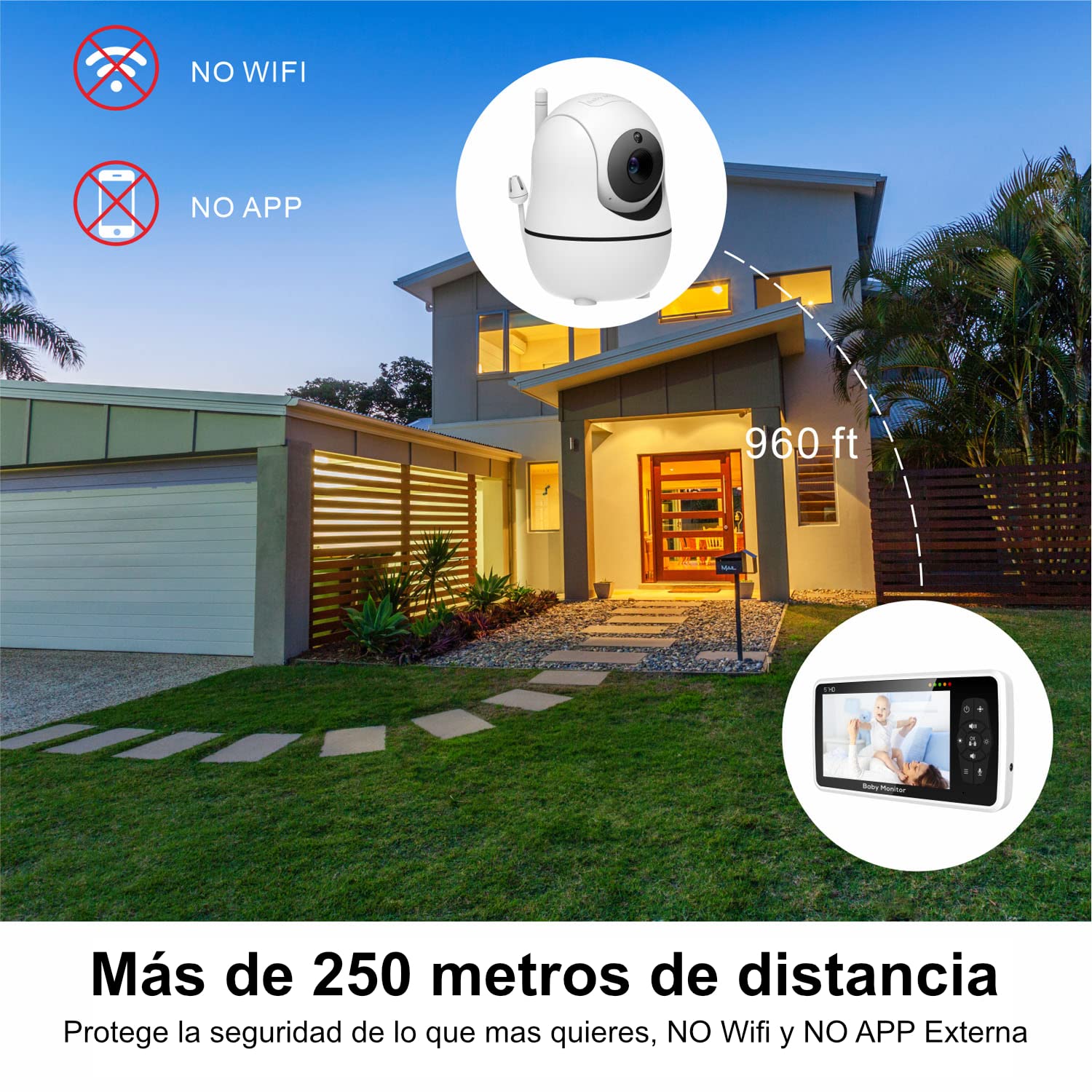 Monitor para Bebé ZINKER Blanco Cámara Robótica Full HD 1080p Visión Nocturna y Vigilancia de Temperatura