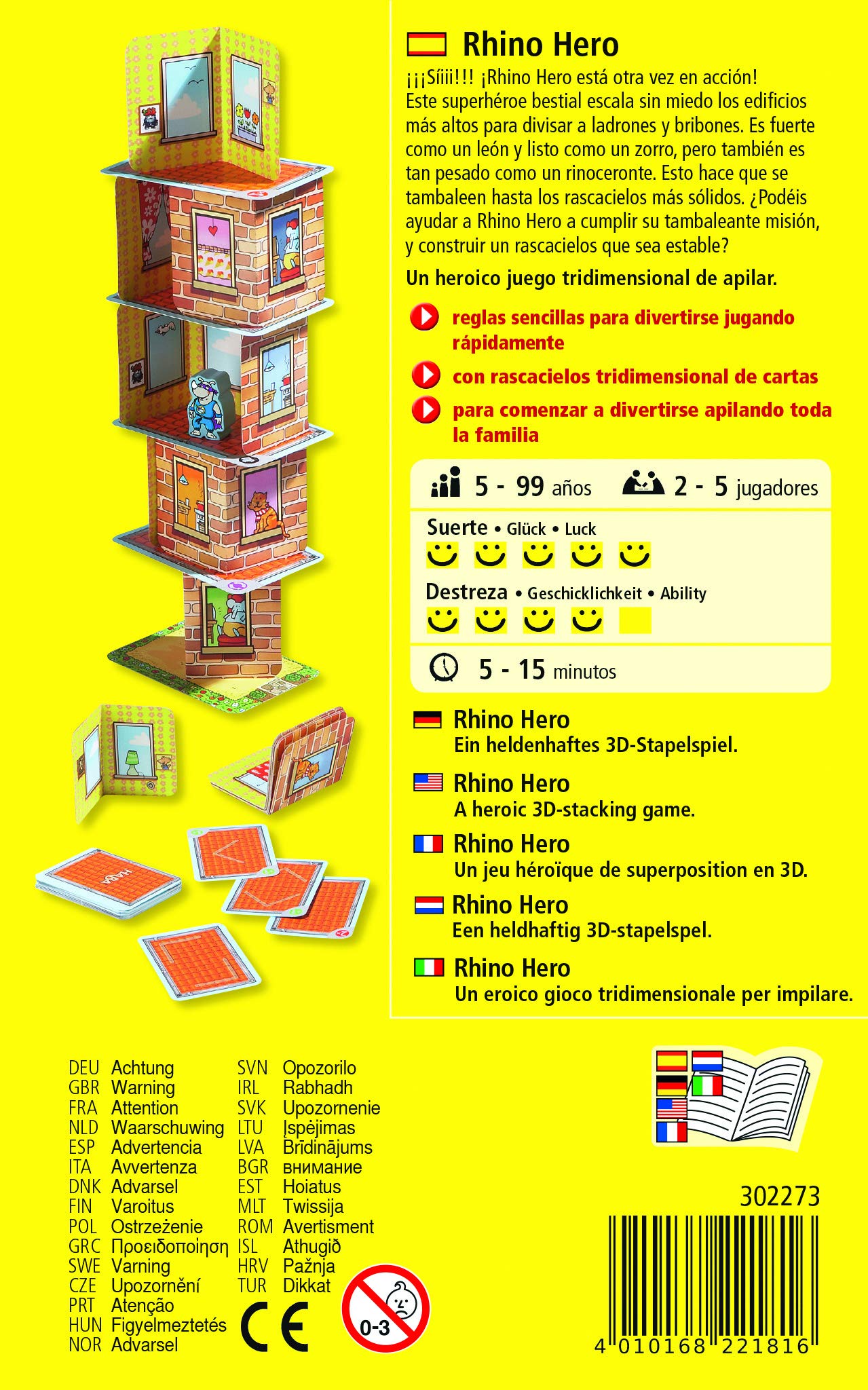 HABA Rhino Hero 302273: Juego de Azulejos, 2-5 Jugadores, 5+ Años, Familiar, Unisex, 5-15 Minutos, Español