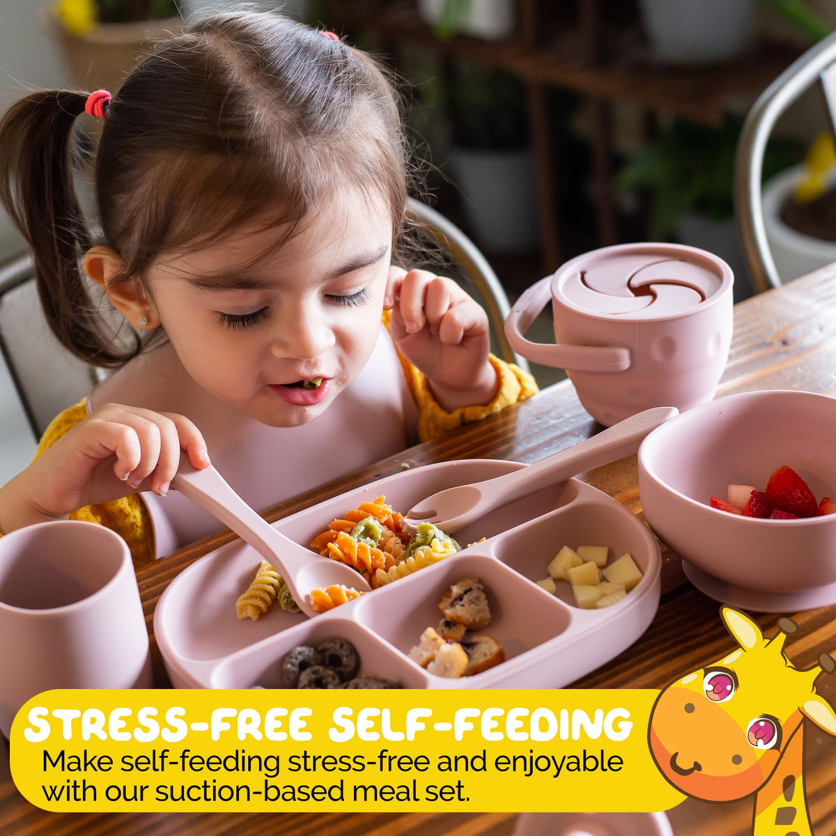 Muqee Peeko Bandeja para bebés con ventosas, Color Rosa. Bandeja para niña. Parte de los artículos Esenciales para la alimentación del bebé. Fabricada en Silicona Segura para bebés.