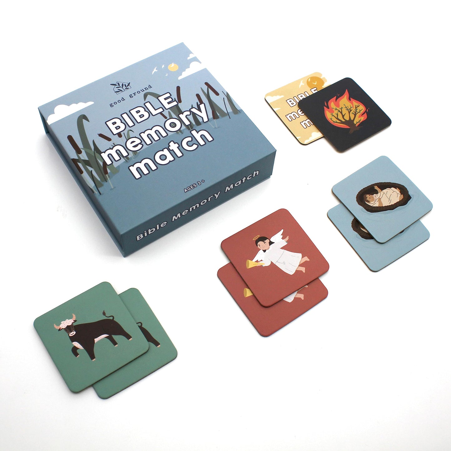Good Ground Juego de recuerdo a juego para niños pequeños | Regalos divertidos y rápidos para niños y niñas de 3 a 7 años - Juego de cartas con temática bíblica de Christain para educación en casa