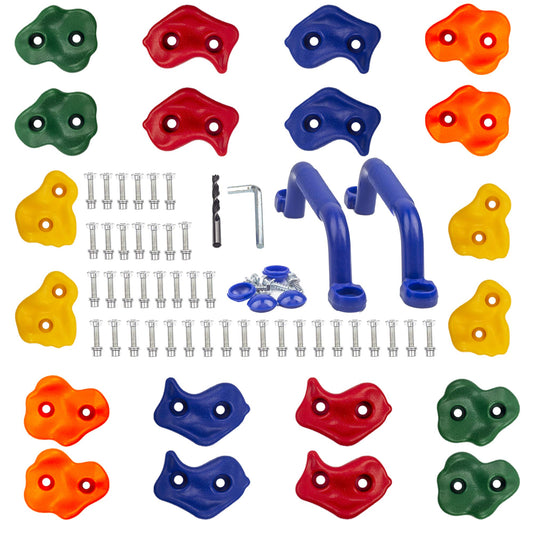 KINSPORY 20 Piezas de agarres de Escalada en Roca con Nariz de Cerdo Colorida con Dos Asas Azules, Juego de Accesorios de Montaje Incluido
