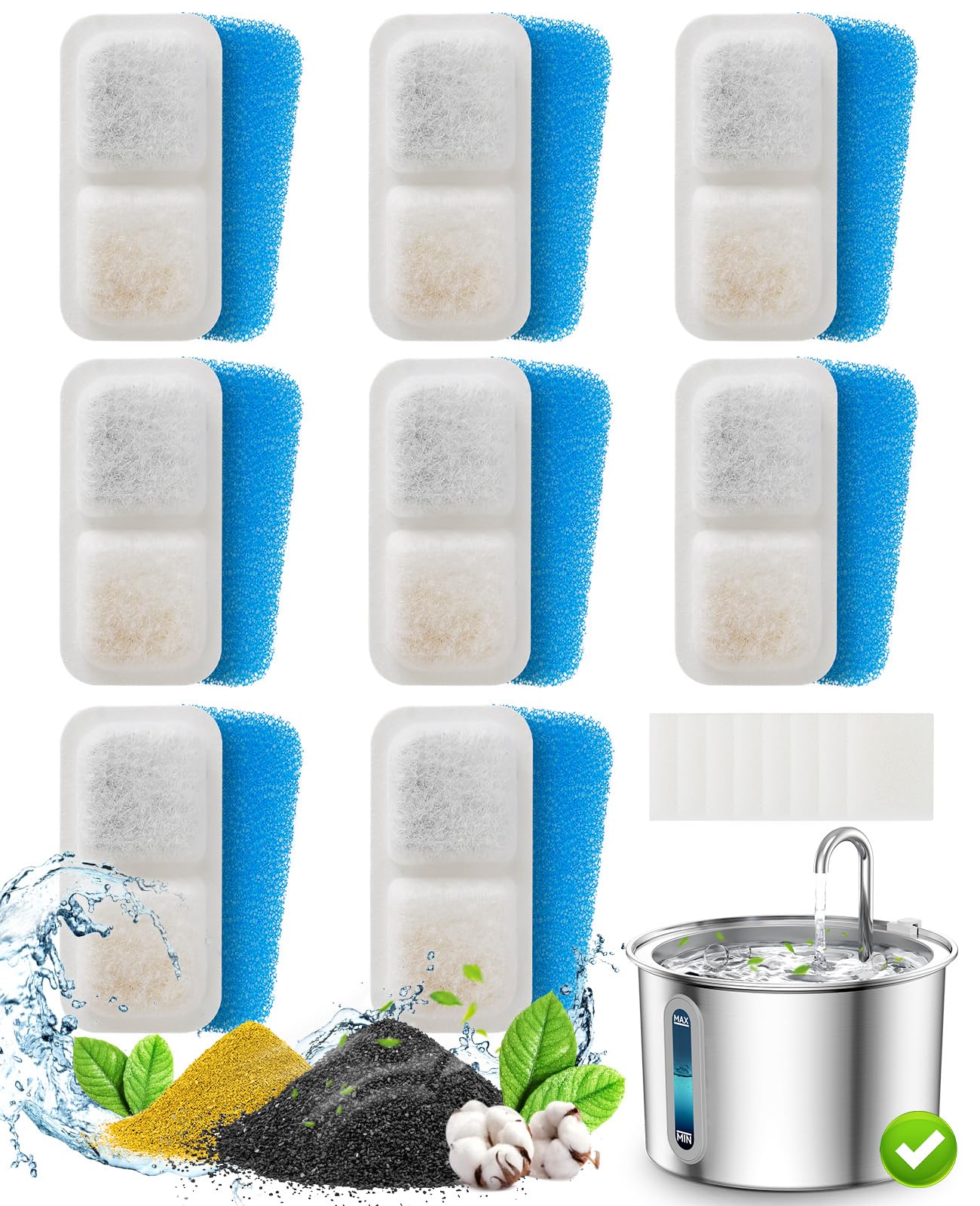 Filtros de Repuesto oneisall para Fuente de Agua de Acero Inoxidable para Gatos en Interior, Sistema de 3 Filtraciones