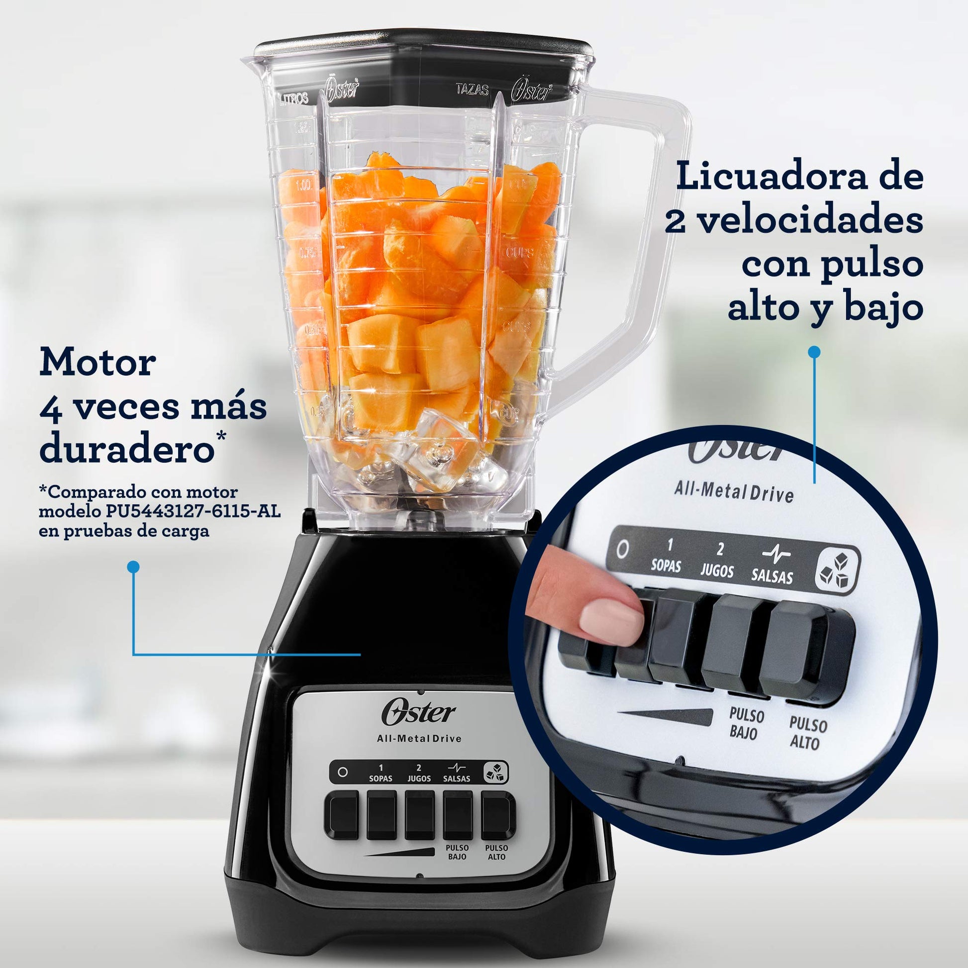 Licuadora Oster Negra de Dos Velocidades con Pulso y Vaso de Plástico