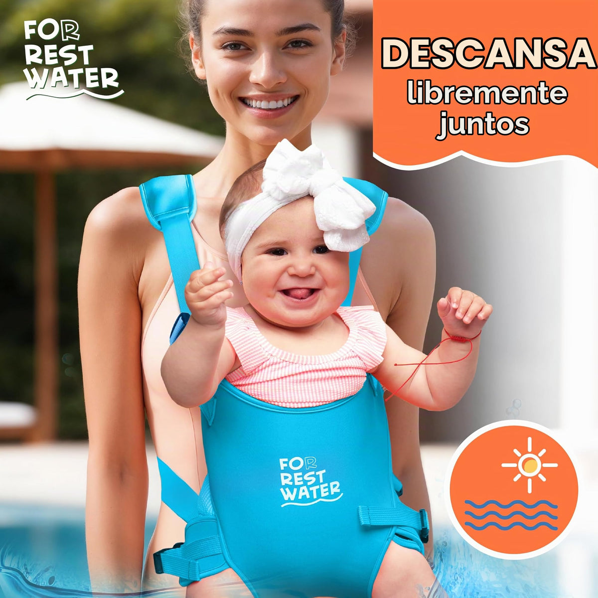Portabebés para agua de descanso – Eslinga ergonómica de neopreno de alta calidad para diversión en agua y tierra cálida y segura (4-24 meses) – Arnés ajustable para bebés y niños pequeños (Lightblue)