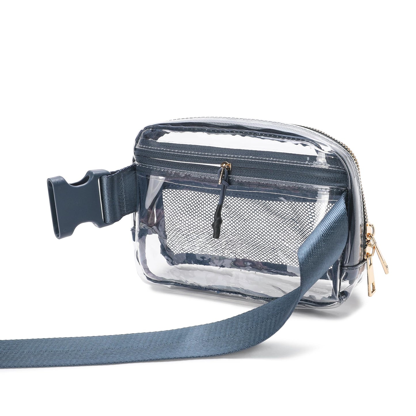 Riñonera Moda Transparente Pequeño con Correa Ajustable Azul para Mujer y Hombre