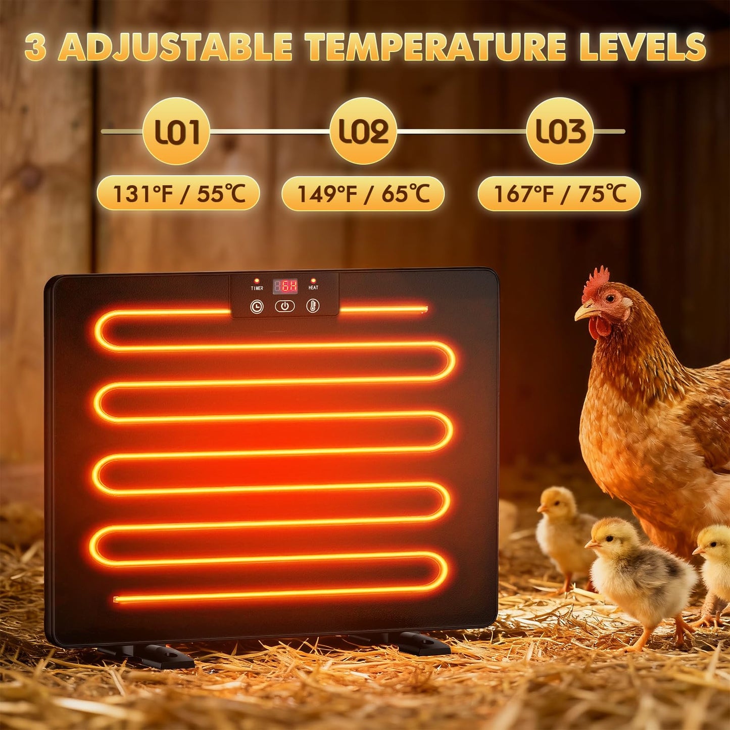 Calentador inteligente de gallinero, calentador de pollo de 200 W con regulador de temperatura y temporizador, calentador de pollo de panel plano de calor radiante para pollos de invierno, aves de