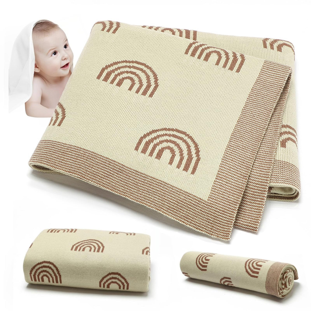 TGHVCQ Manta de bebé, Cobija de para Bebés de Punto de Lujo, Suave Cálida y Acogedora Manta de Abrazo de 90 * 70cm, para Cochecito y Cuna para Recién Nacidos, Bebés e Infantes (Beige)