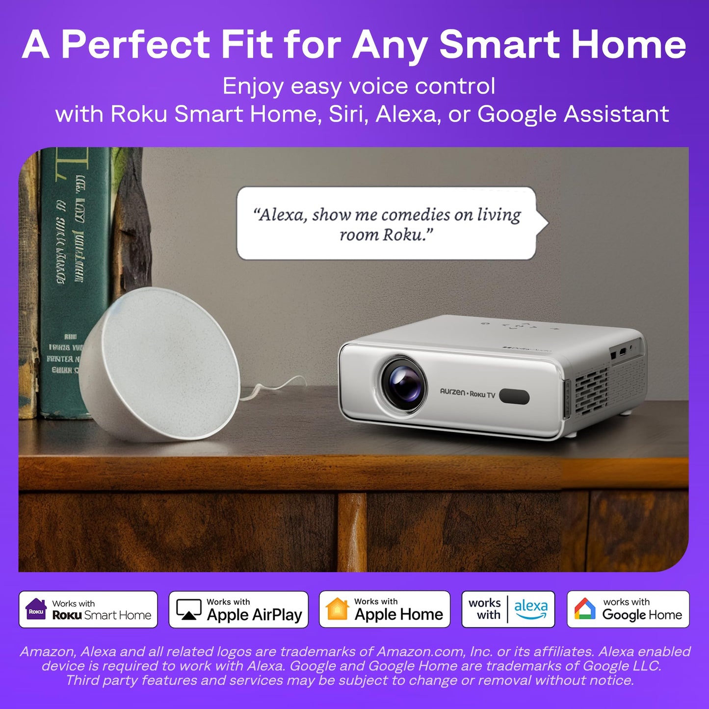 Aurzen Roku Proyector de TV para dormitorio, Roku Streaming Experience incorporado