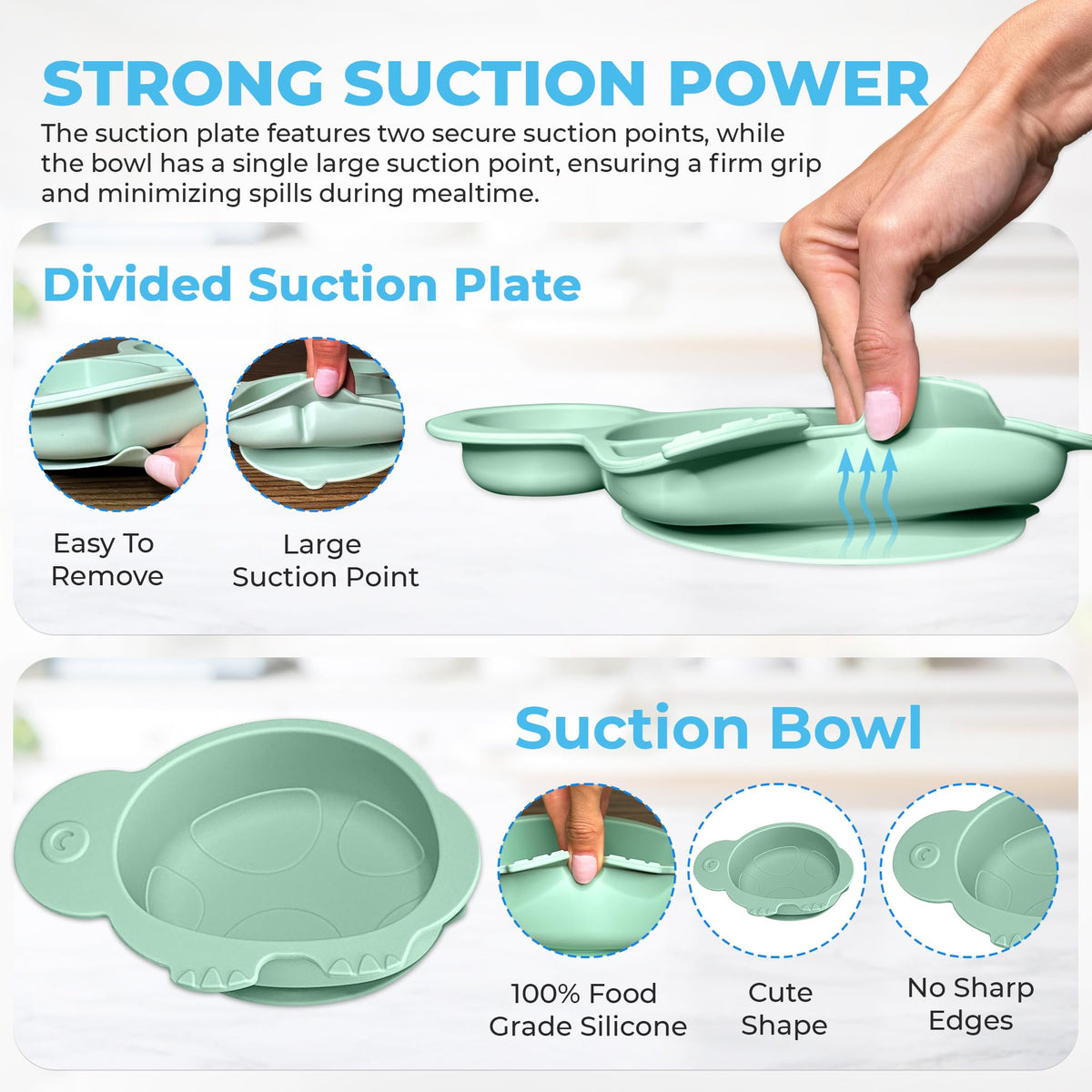 DELICADOU Set De Alimentación De Silicona para Bebés - 9 Piezas - Utensilios para La Primera Etapa De Alimentación De Alimentos Sólidos. A Partir De Los 6 Meses. Forma De Tortuga.