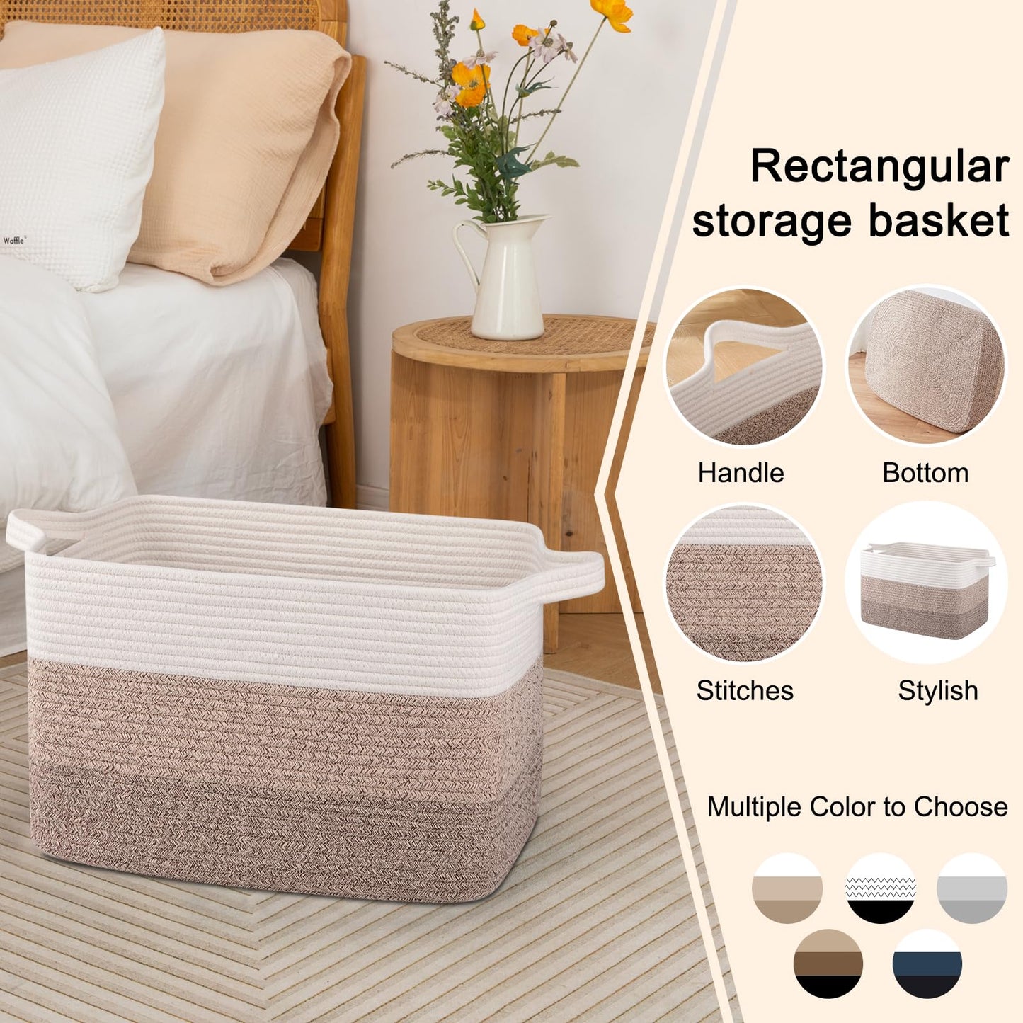 OIAHOMY - Cesta de cuerda de algodón, cestas tejidas rectangulares para almacenamiento, manta de guardería, sala de estar, cesta de juguetes con asa: 17.7 x 13.8 x 11 pulgadas, color amarillo