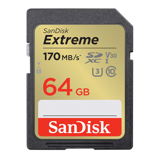 Tarjeta de Memoria SanDisk Extreme 64 GB Transferencia Rápida Impermeable y Resistente para 4K UHD