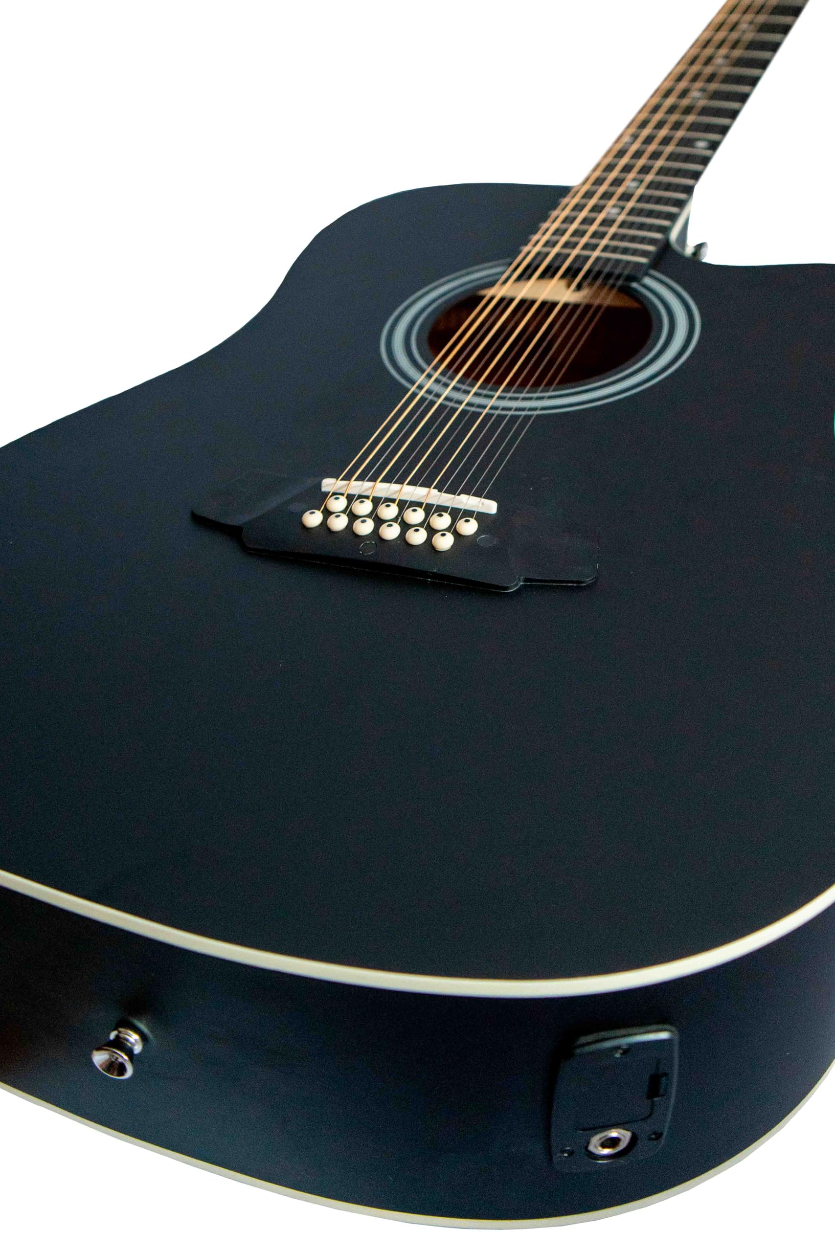 BAMBOO, Docerola Guitarra Acustica 12 cuerdas Negra, Electroacustica, Bridge Doctor, Funda, 42 pulgadas, madera Linden, Equalizador con afinador.