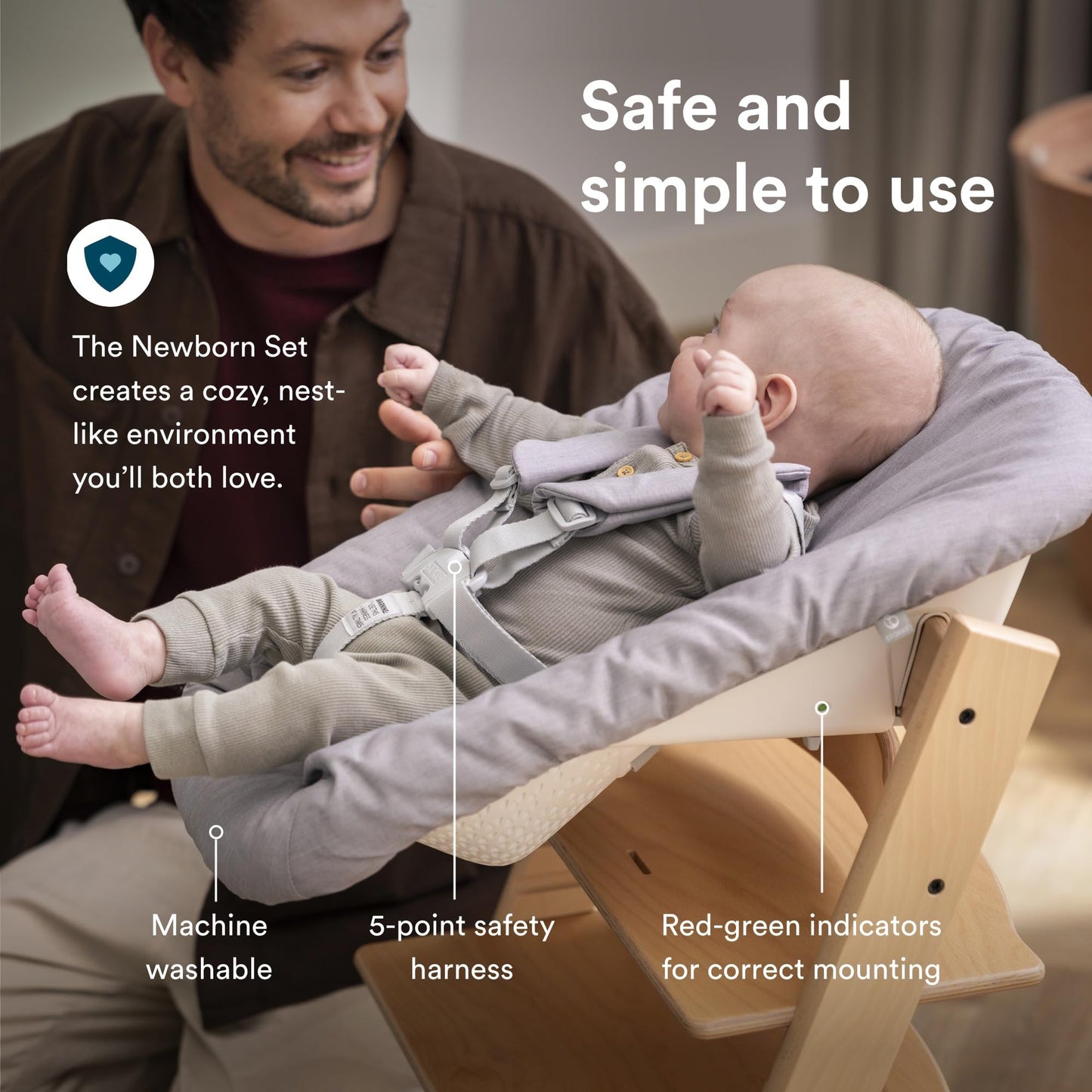 Silla Tripp Trapp de Stokke con Newborn Set (Gris) - Para recién nacidos hasta 9 kilos - Acogedor, seguro y fácil de usar