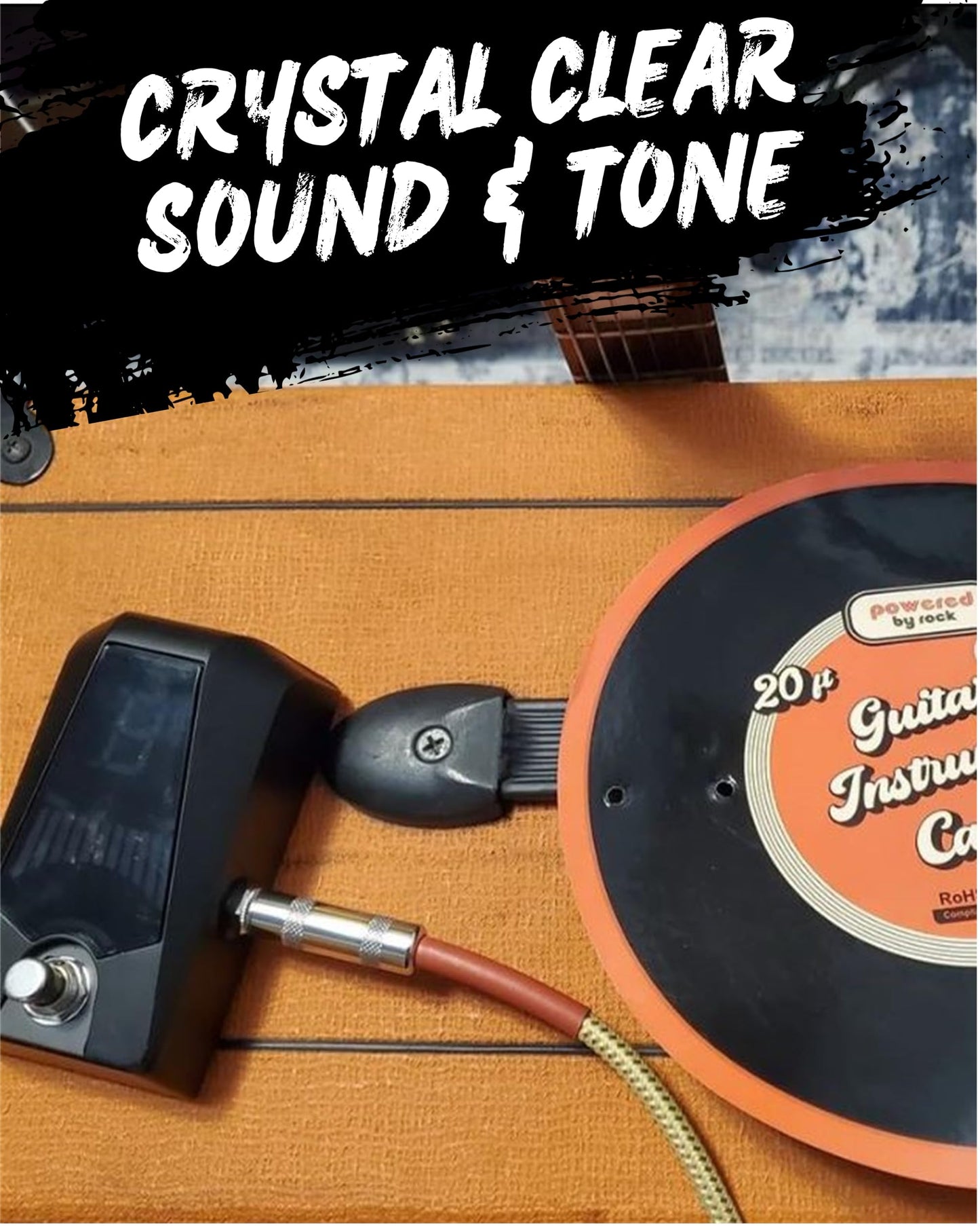 Cable de guitarra accionado por Rock para guitarra eléctrica y bajo, cable de instrumento de 20 pies, sin zumbidos ni enredos, entradas macho a macho de 1/4 pulgadas con un conector de ángulo recto en