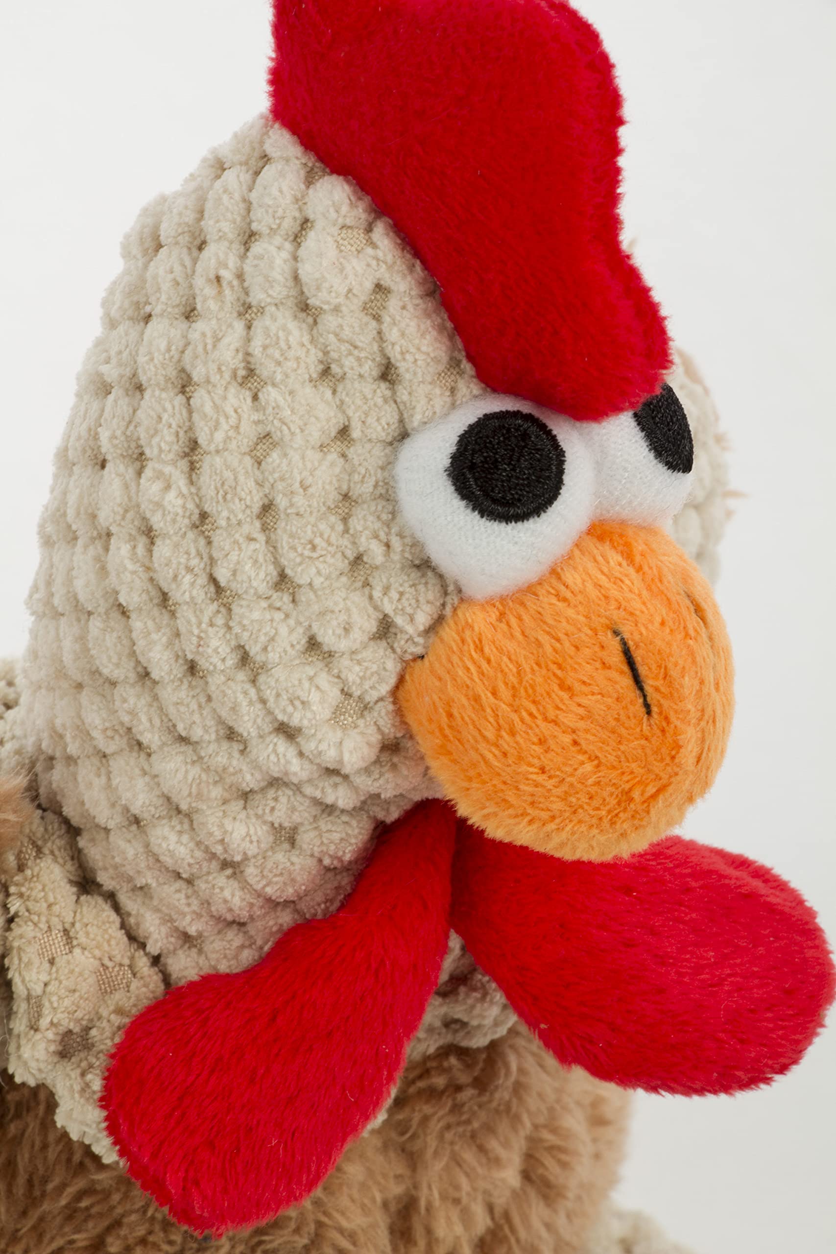 goDog Checkers Skinny Rooster With Chew Guard Technology Tough Plush Dog Toy, Brown, Small