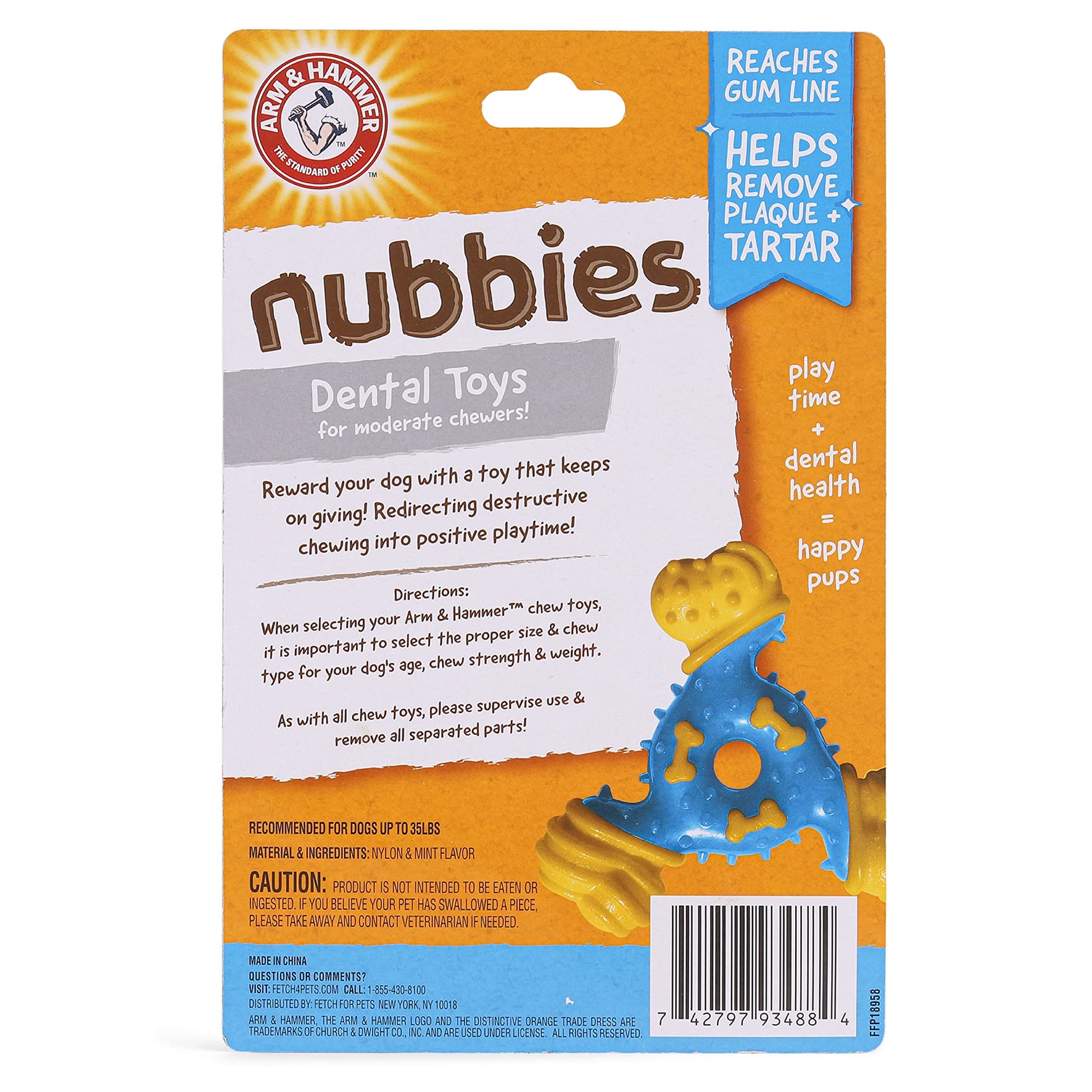 Arm & Hammer for Pets Nubbies TriBone Dog Dental Toy| Best Dog Chew Toy for Moderate Chewers | Dog Dental Toy Helps Reduce Plaque & Tartar | Peanut Butter Flavor Baking Soda