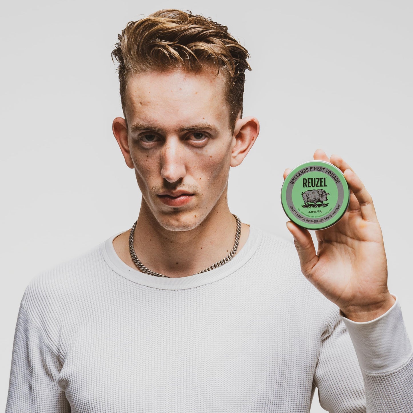Reuzel Green Pomade Grease 95g Pomada para Cabello de Fijación Media, Brillo Natural, Base Aceite, Aroma Manzana y Menta