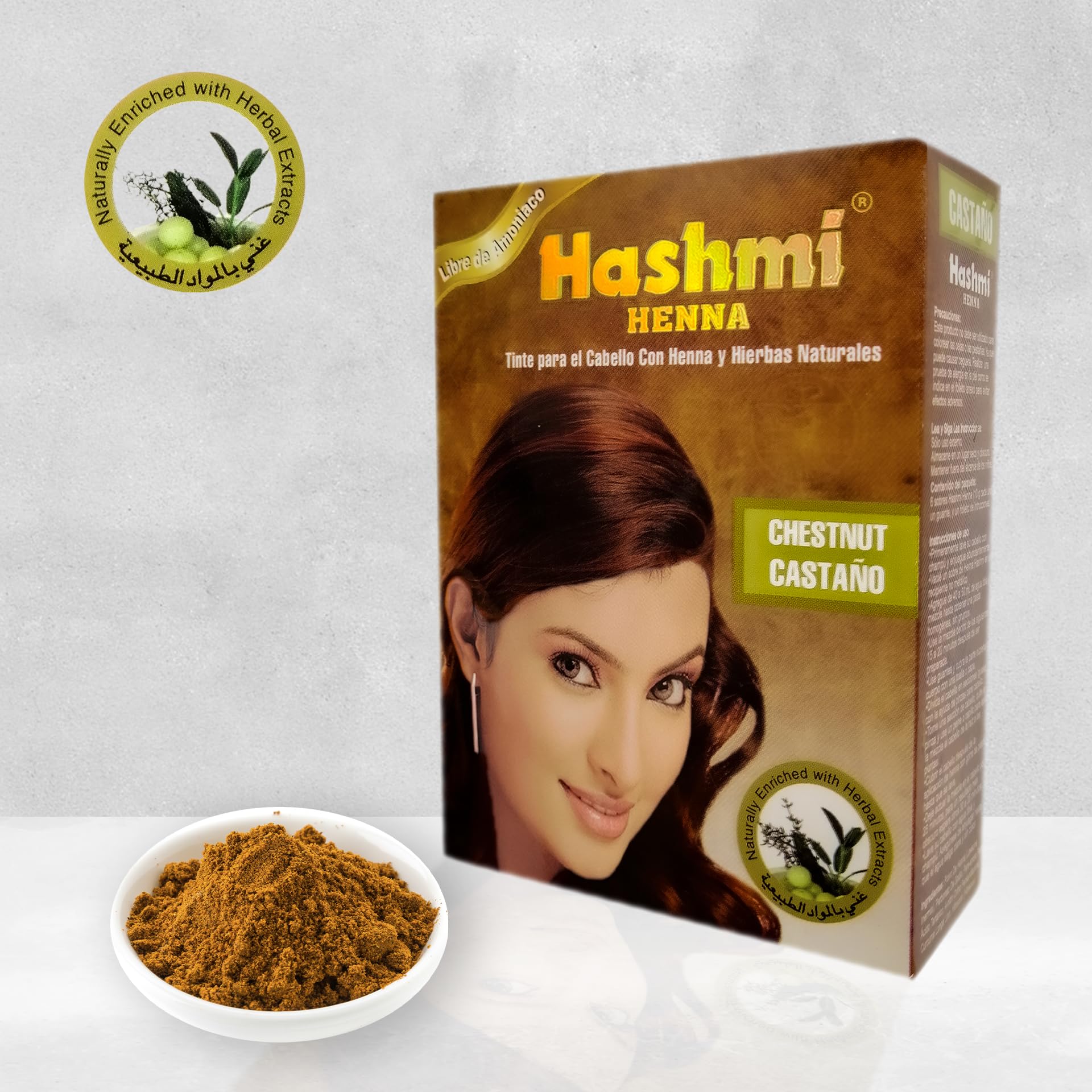 5 HENNA TINTE PARA CABELLO (CASTAÑO) HASHMI | LO MAS NATURAL | SIN MALTRATAR TU CABELLO |
