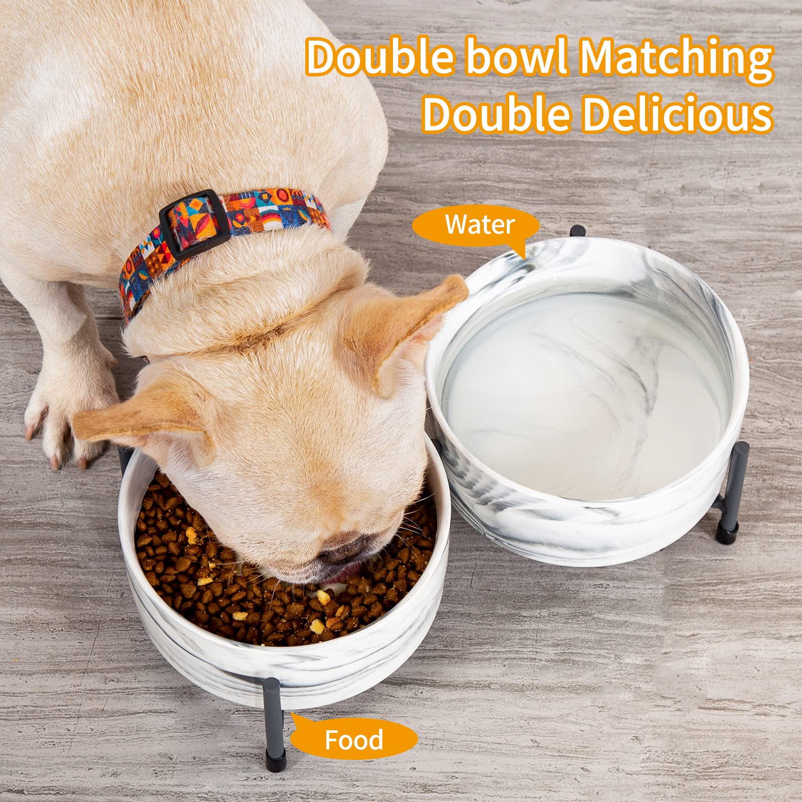 AOMRYOM tazón elevado de cerámica para perros y gatos de 6 '' con soporte de hierro, cuencos modernos elevados de comida y agua para gatos y perros, comedero de porcelana sin derrames, juego de 2