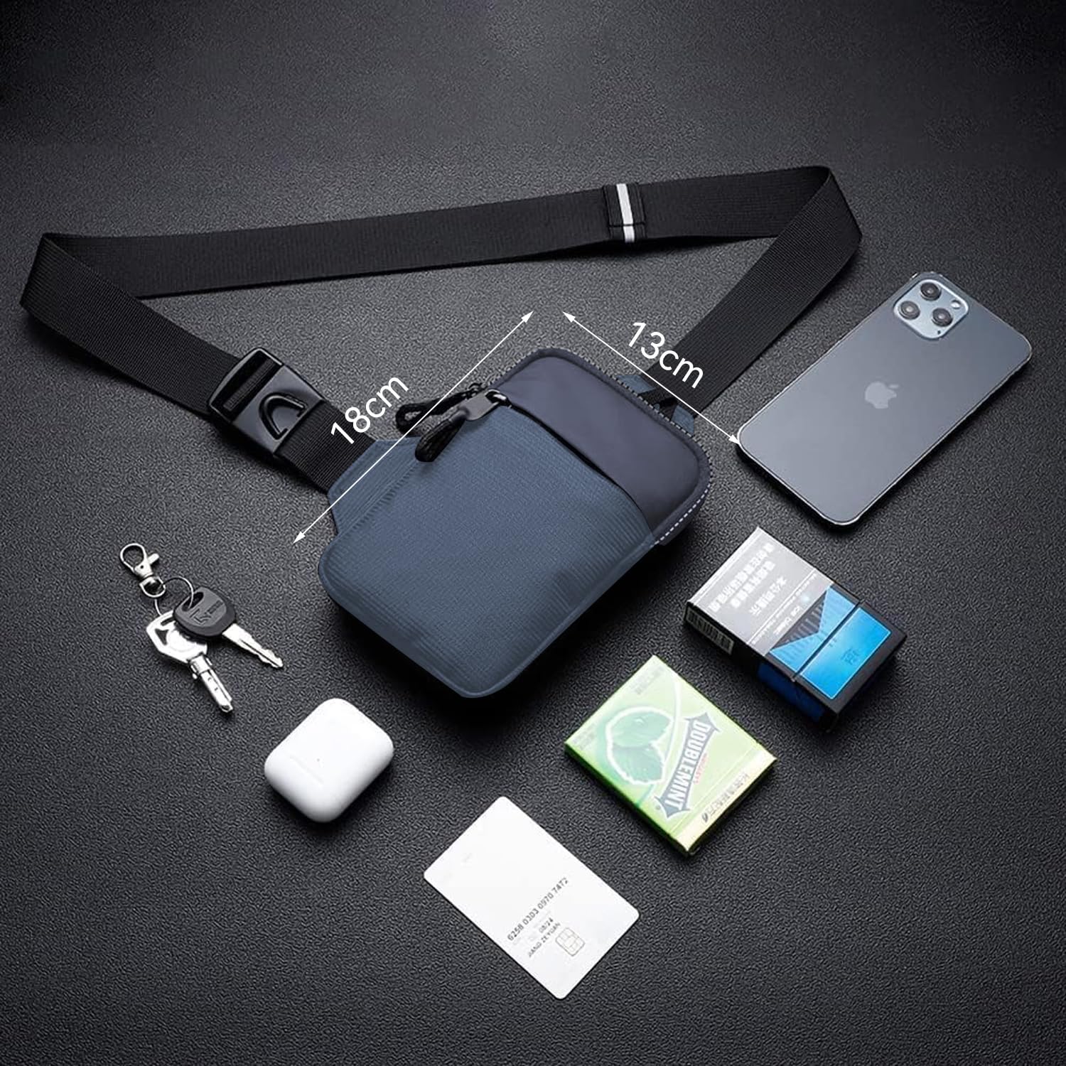 CXJYSD Mini Bolso Cruzado En El Pecho,Para Hombre Y Mujer Con Bolsillos Dobles,Riñonera Impermeable Con Manos Libres,Adecuado Para Deportes Al Aire Libre,Correr Y Viajar (Azul marino-01)