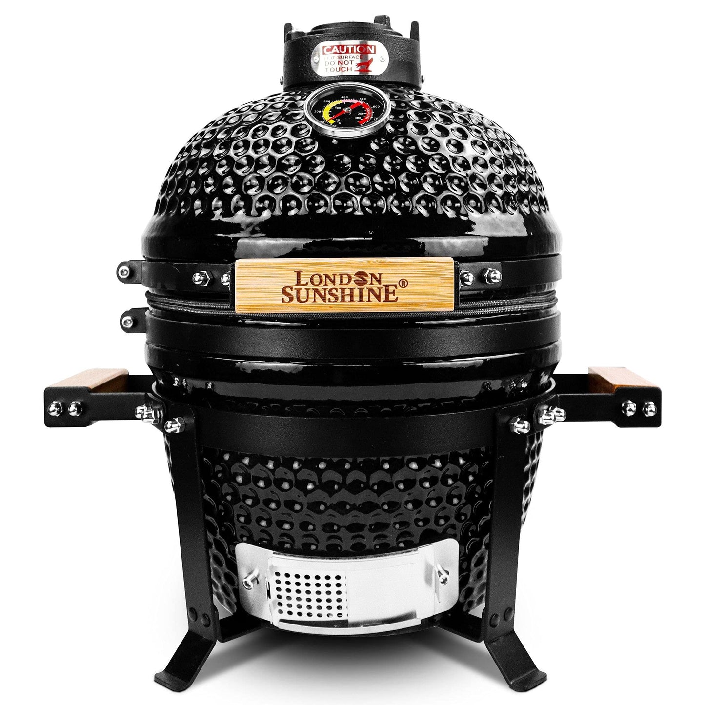 London Sunshine - Parrilla de cerámica de carbón Kamado, con rejillas de acero inoxidable, portátil de sobremesa, 33 cm, negro
