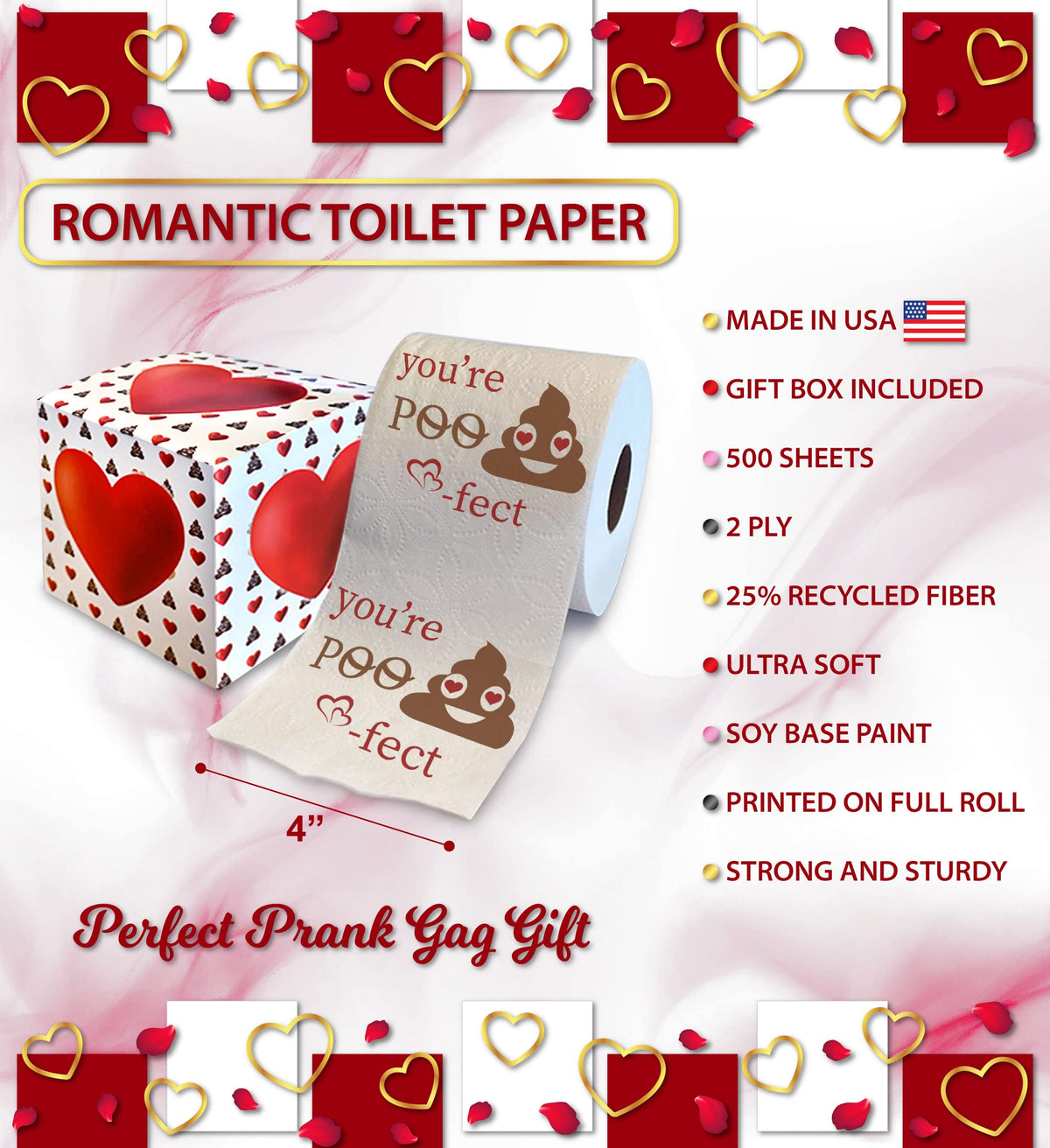 Rollo de Papel Higiénico Impreso TP You're Poo-Fect San Valentín 500 Hojas