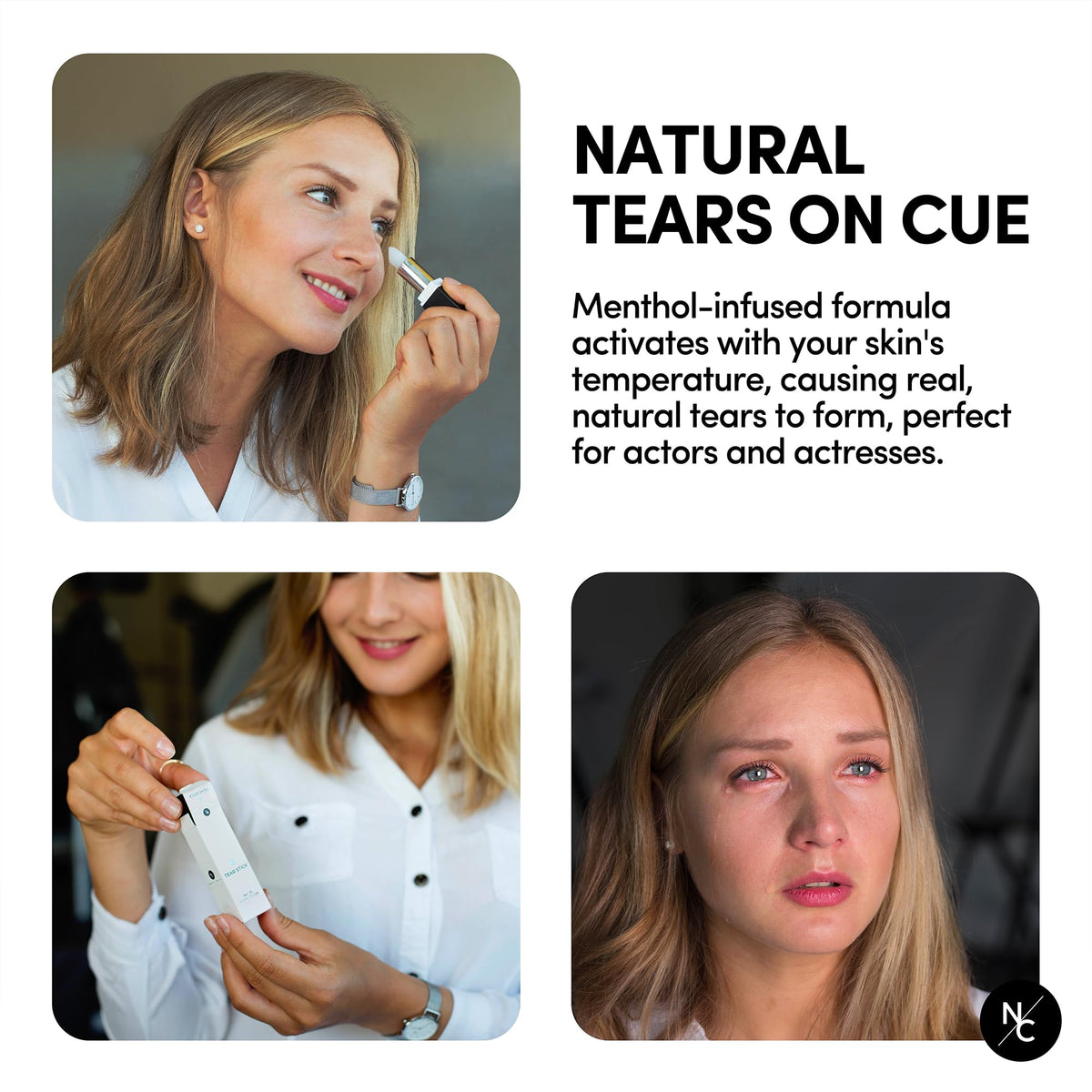 Narrative Cosmetics Lápiz lágrima, cera con infusión de mentol para lágrimas naturales en el taco, maquillaje profesional SFX para cine, teatro, TV, actuación