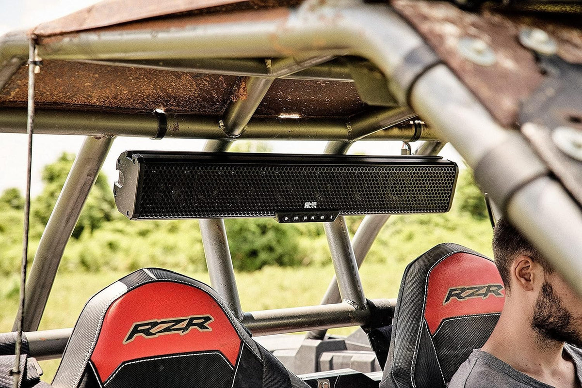 Barra de Sonido Bluetooth Belva Negra 500W Resistente a la Intemperie con 8 Altavoces y Luces LED RGB para UTV, ATV, SxS y Carrito de Golf