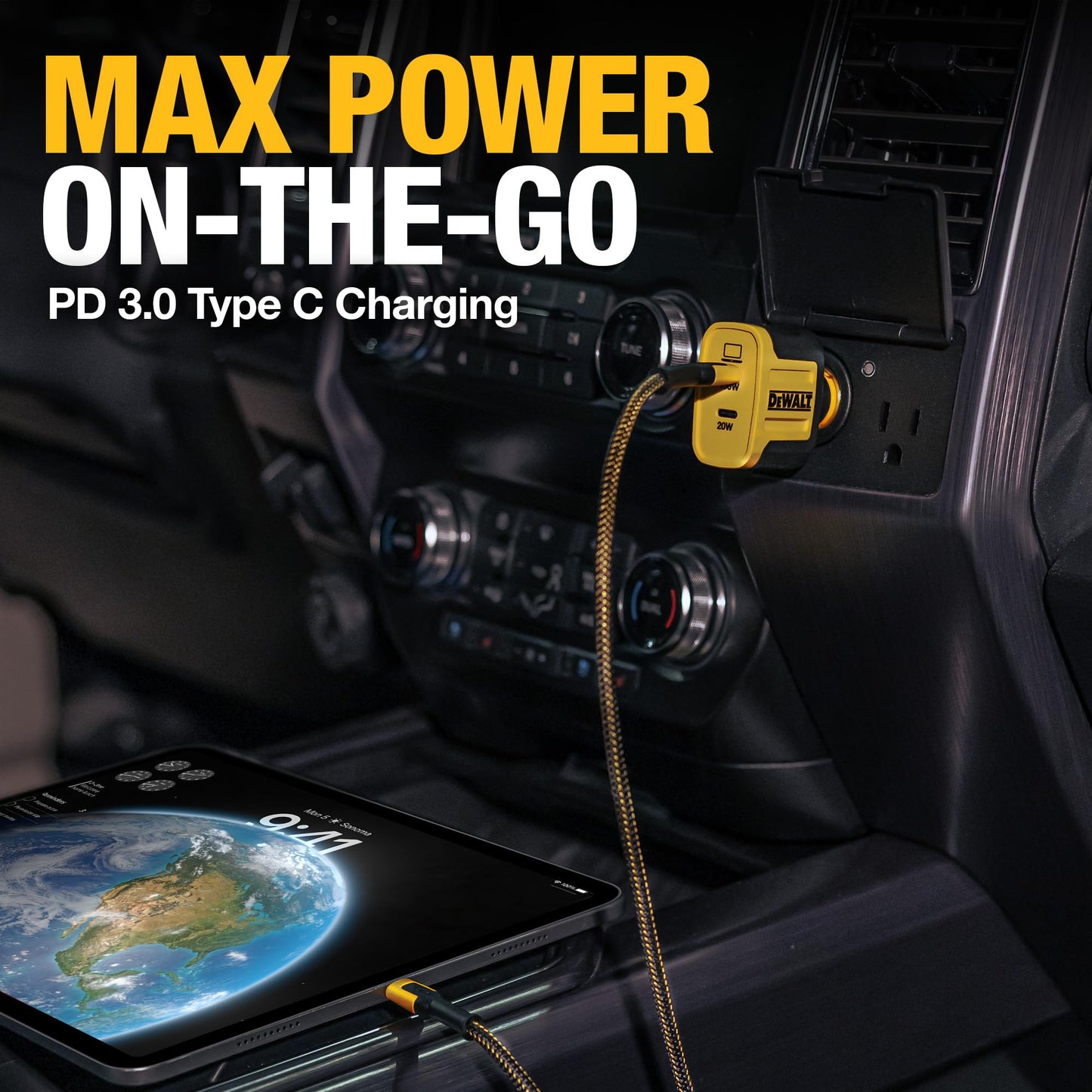 DEWALT USB C Cargador de Coche, 120W 2-Puerto PD 3.0 Tipo C Adaptador, PPS Carga Rápida con Power Delivery para iPhone 16 15 14 13 12 11 X XS Pro MAX Mini, Galaxy S22/S20/S10, Pixel, iPad/iPad Mini