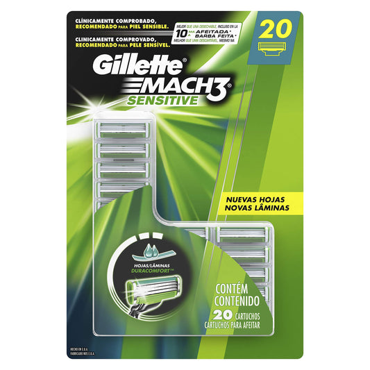 Pack de Hojas de Afeitar Gillette Mach3 Sensitive 20 Unidades