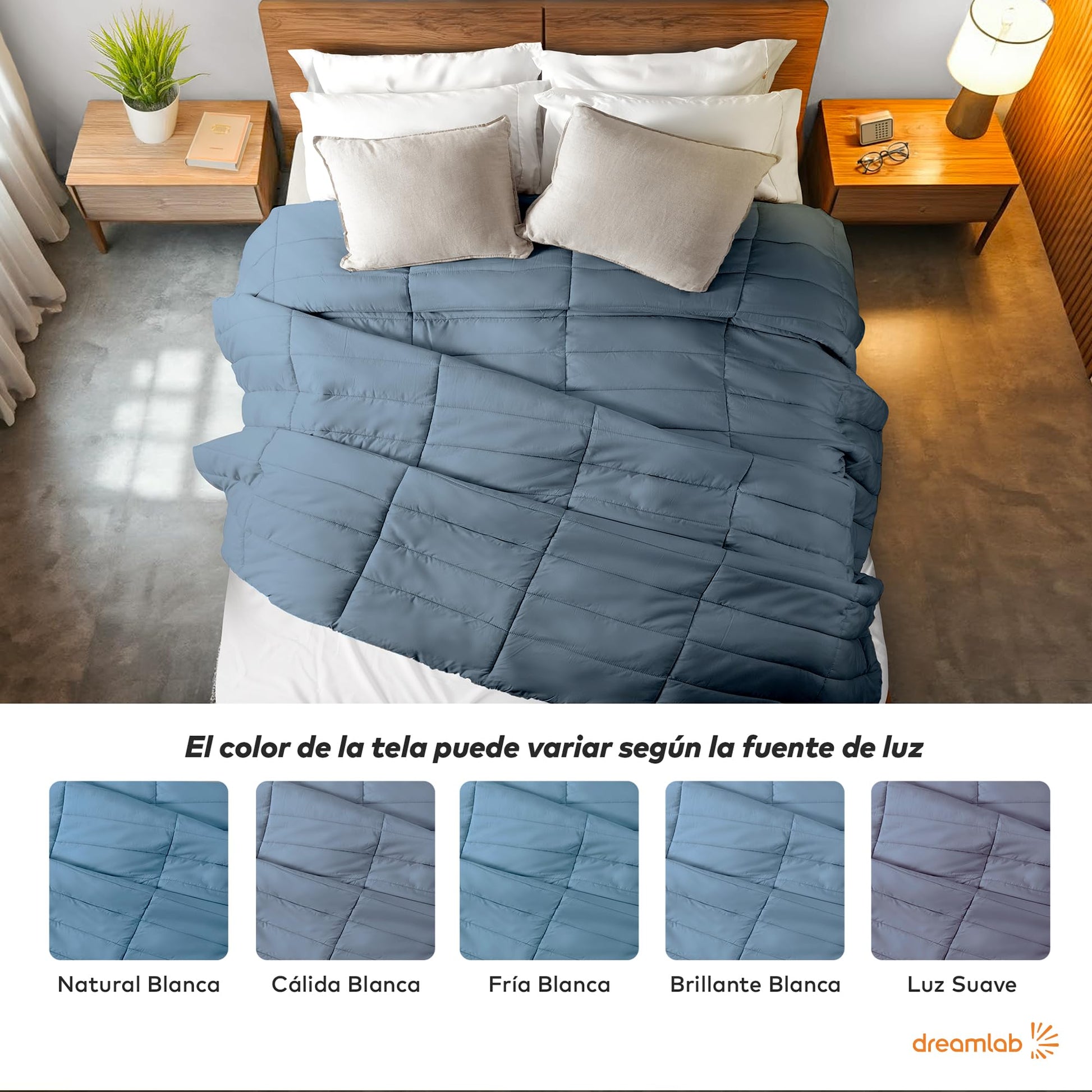 Edredón Acolchado Dreamlab Azul Mezclilla Hipoalergénico para Toda Estación King Size