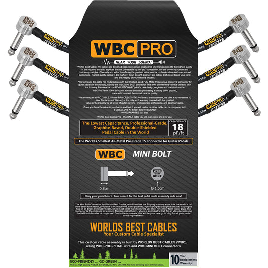 Cable de Pedal WBC Pro Negro Baja Capacitancia Grado Profesional 3 Unidades