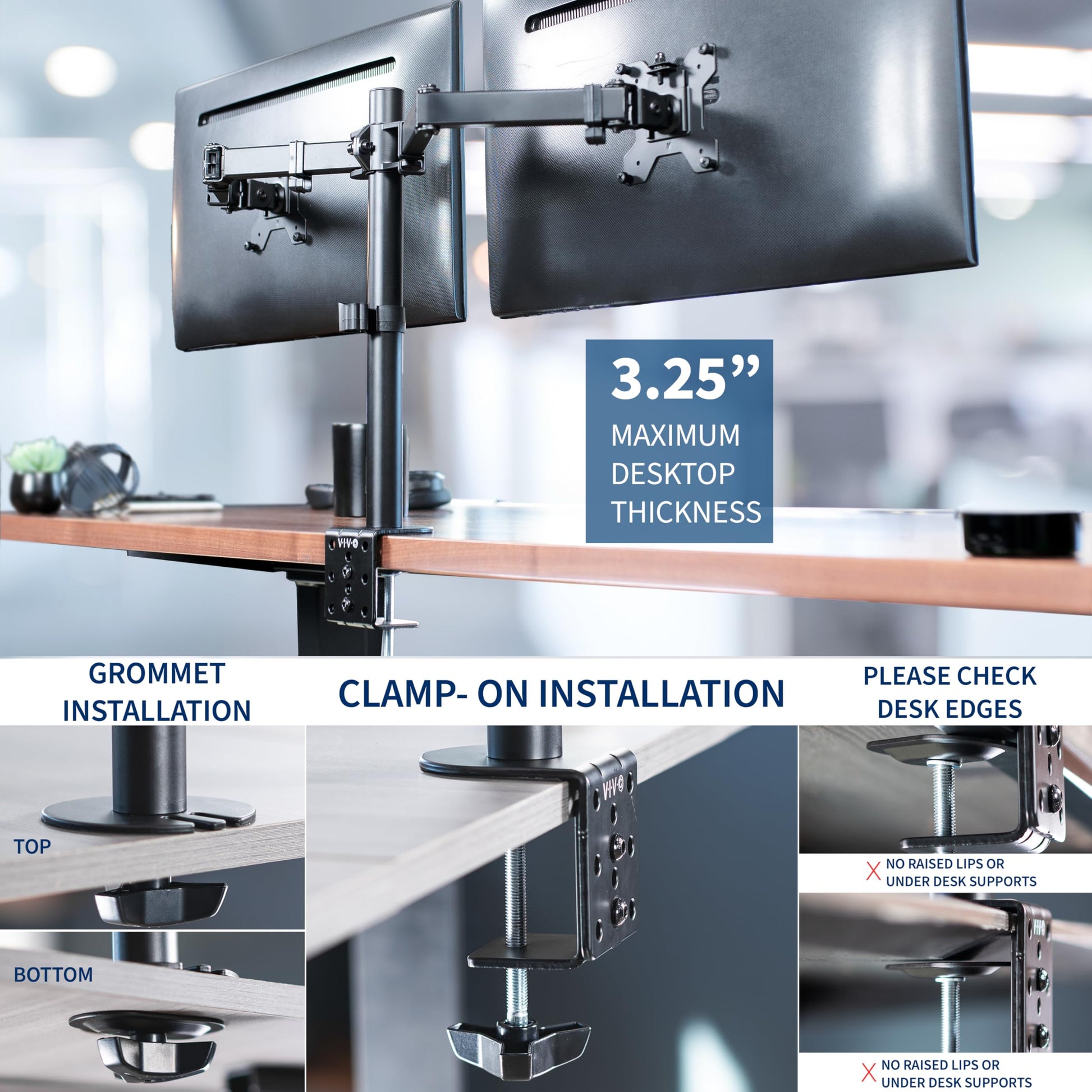 Soporte de Computadora VIVO Negro para Monitor Doble Resistente y Ajustable