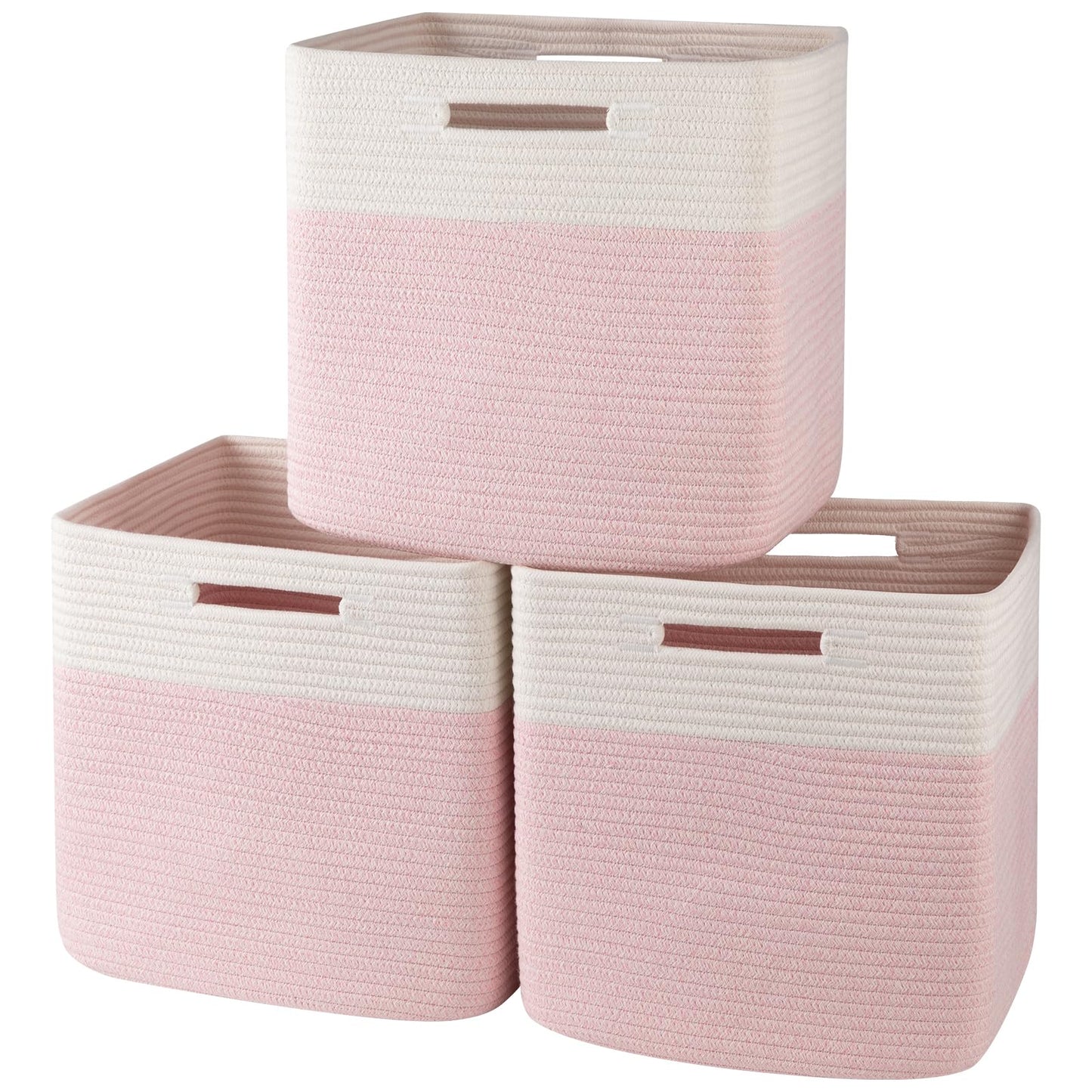 OIAHOMY - Cestas tejidas de cuerda de algodón para organizar 3 unidades de 13 x 13 x 12.6 pulgadas, cestas rectangulares de almacenamiento para ropa, cestas de almacenamiento para niños, sala de