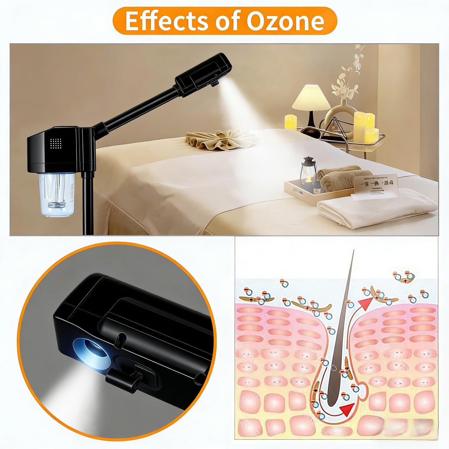 AceFox Vaporizador facial profesional, pulverizador de niebla caliente, vaporizador facial para esteticista, altura ajustable, spa en casa, negro