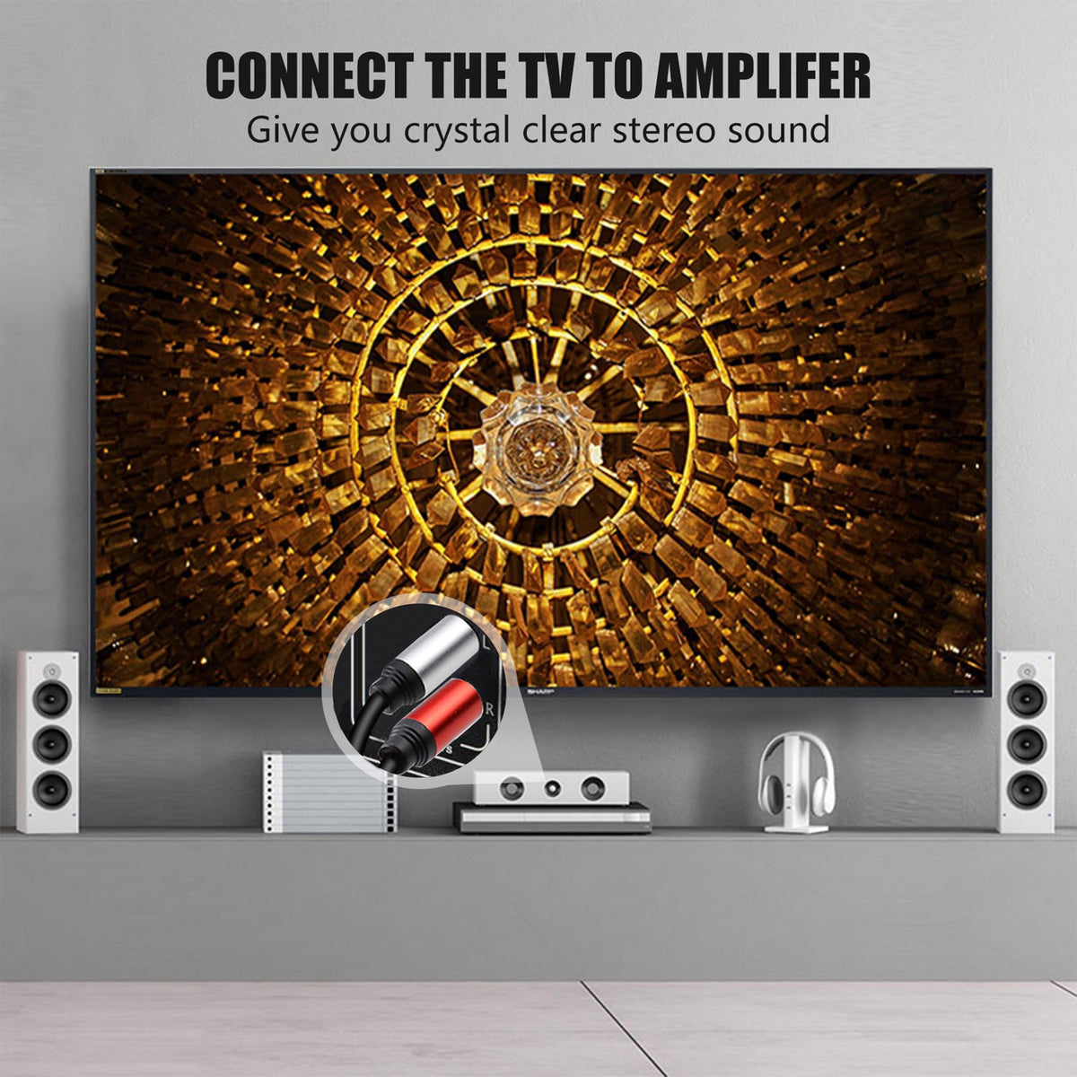 Cable de Audio Estéreo Tan QY Dorado 2RCA a 2RCA de 6 Pies para Cine en Casa y HDTV