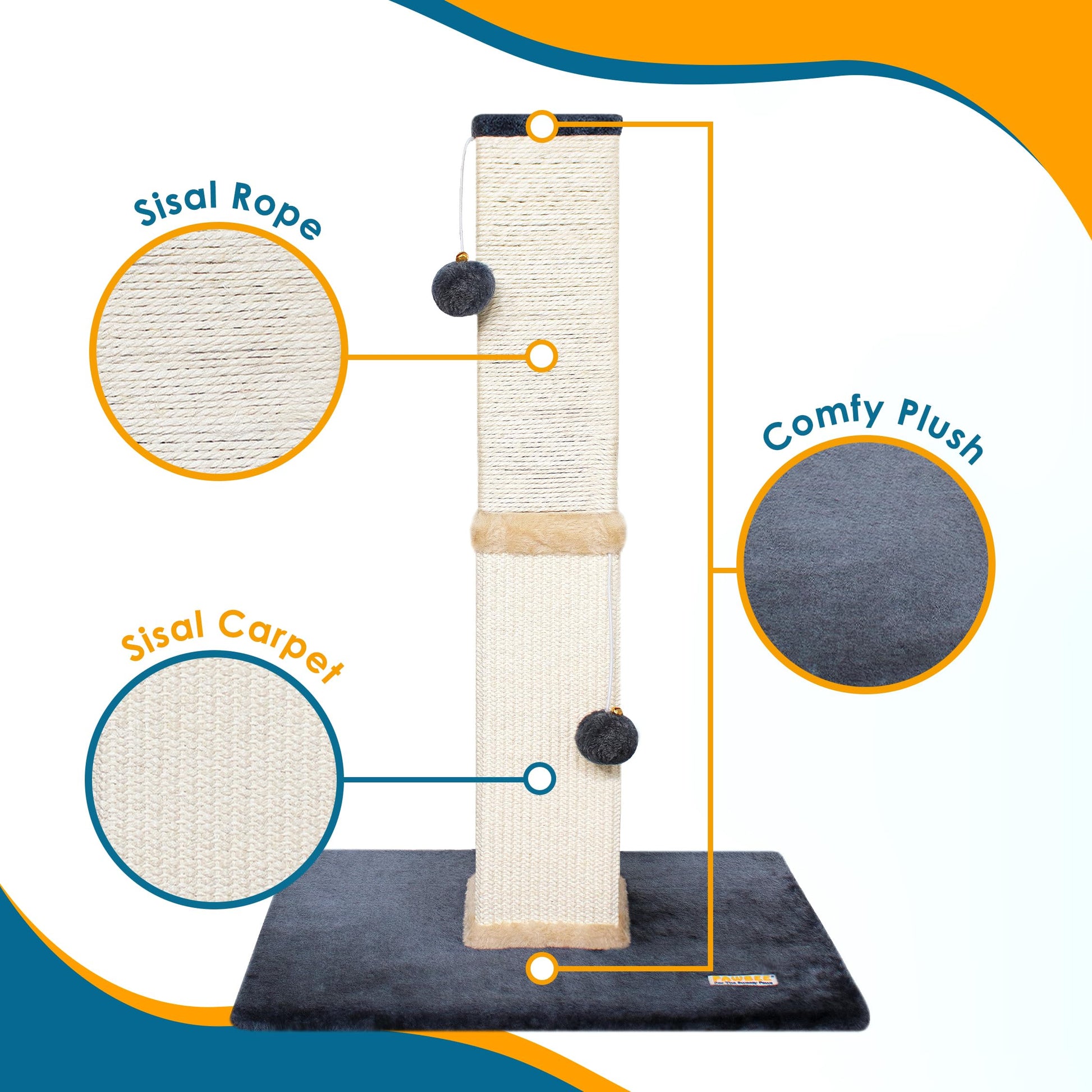 Torre Rascador para Gatos PAWBEE Beige de 32 Pulgadas con Campanas y Bolas de Felpa