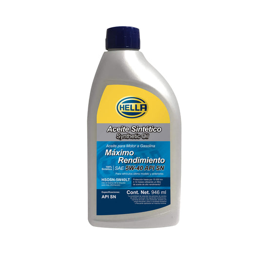 HELLA Aceite 100% Sintético Para Motor A Gasolina 5W40, 358271081, HSO-5W40, Garrafa de 5 litros, reduce desgaste, mantiene el motor limpio, no se evapora a altas temperaturas, aplica para TDI